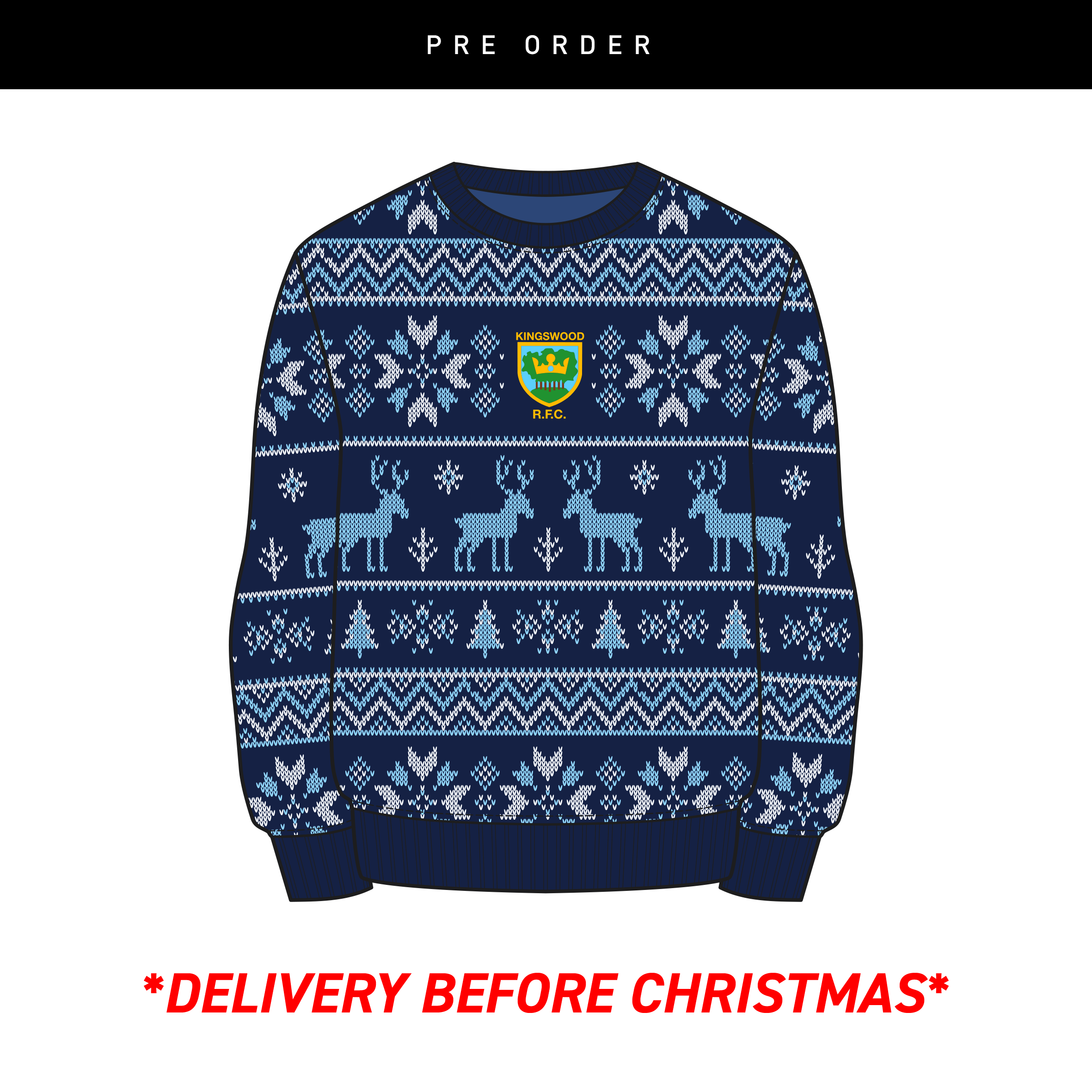 Kingswood RFC Christmas Jumper - Navy/Sky/White Youth