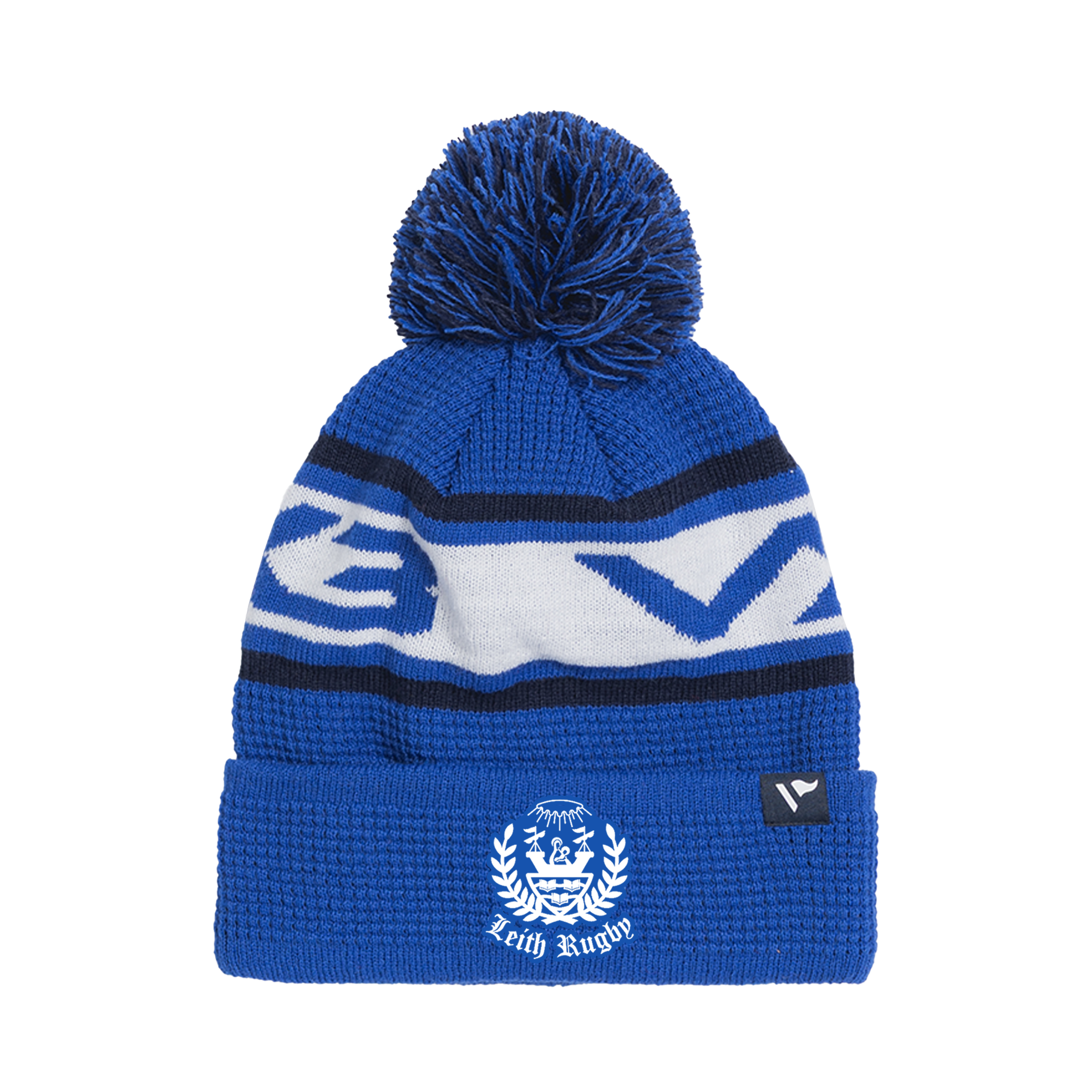 Leith Rugby Waffle Knit Bobble Hat - Royal/Navy/White
