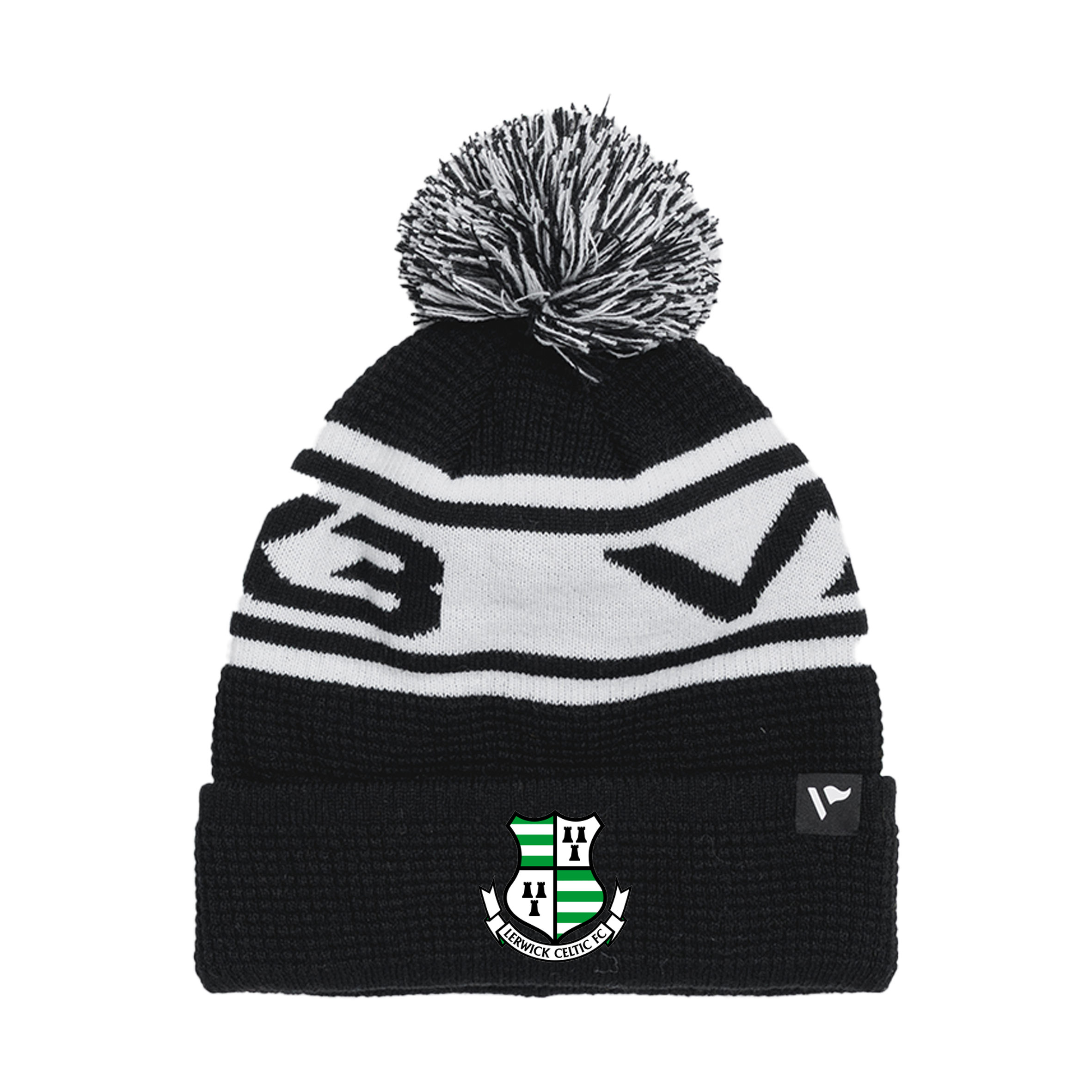 Lerwick Celtic FC Waffle Knit Bobble Hat - Black/White