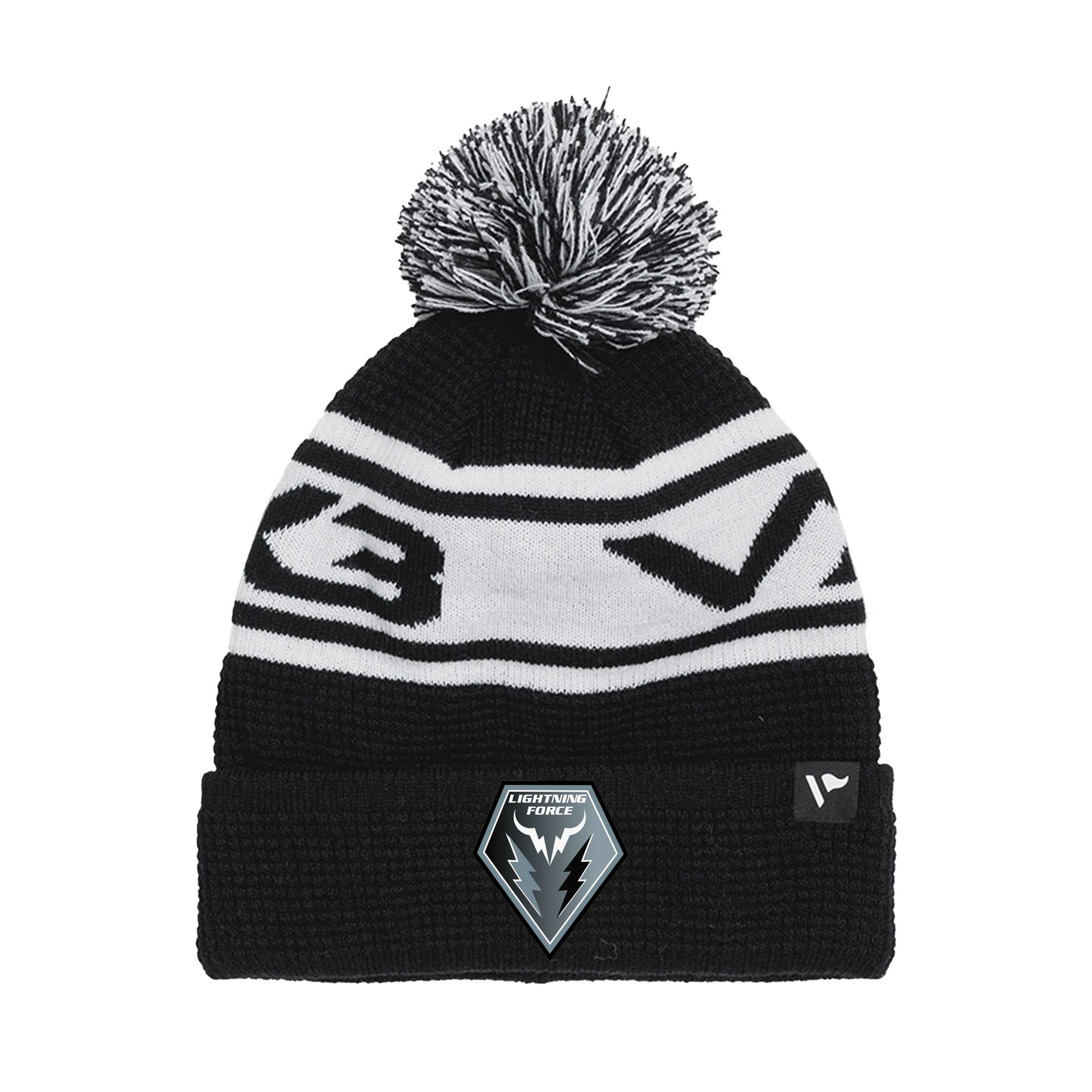 Lightning Force Waffle Knit Bobble Hat - Black/White