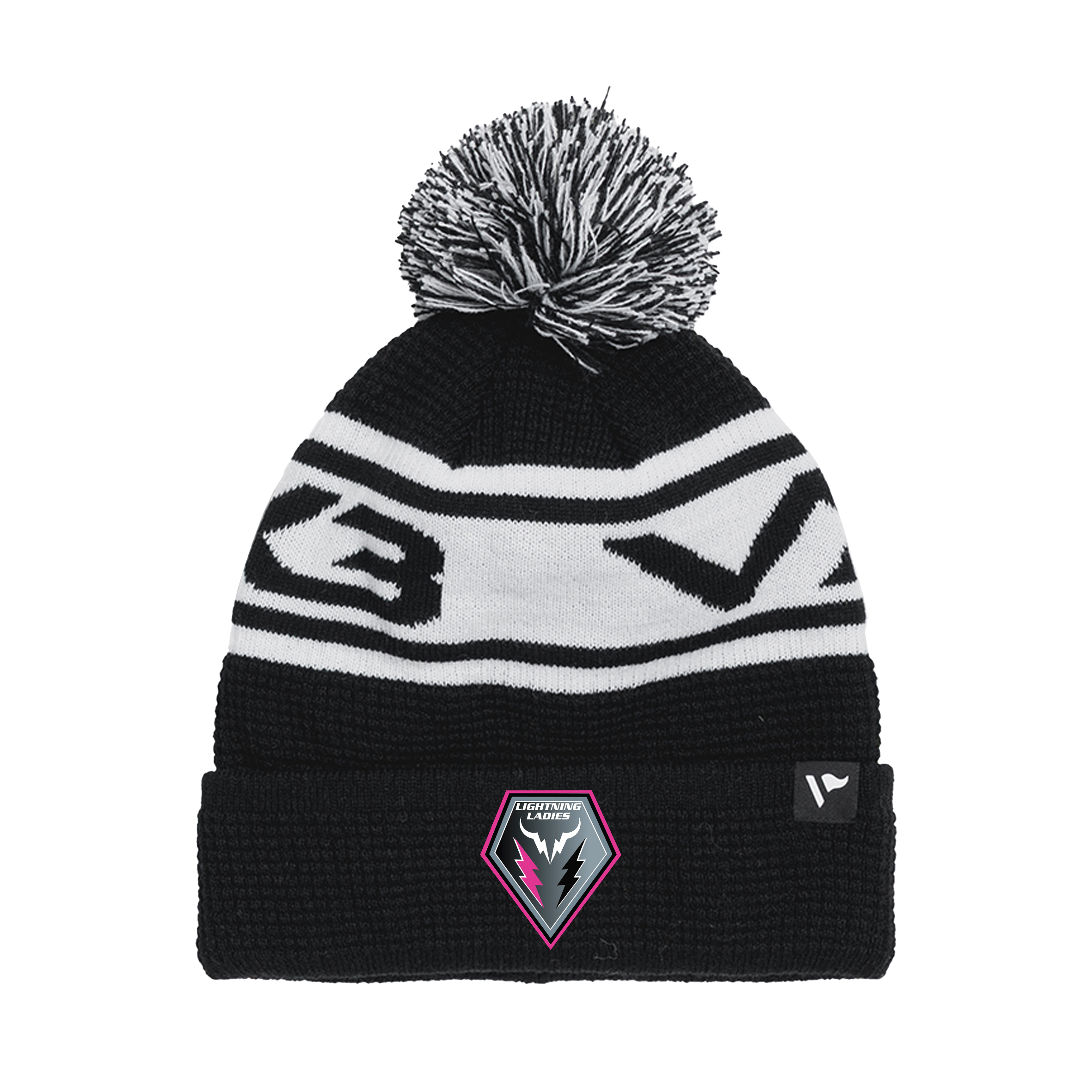 Lightning Ladies Waffle Knit Bobble Hat - Black/White