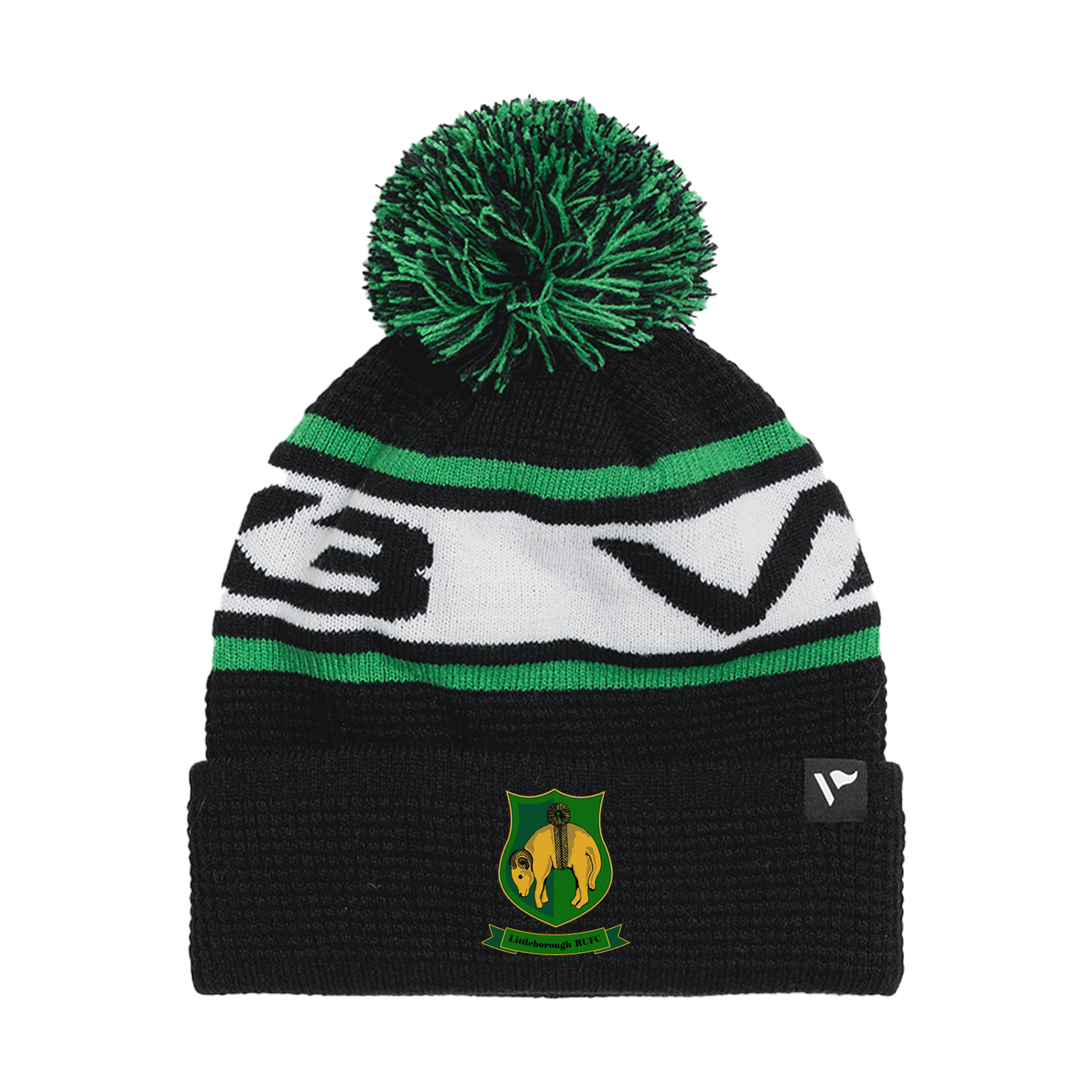 Littleborough RUFC Waffle Knit Bobble Hat - Black/Emerald/White