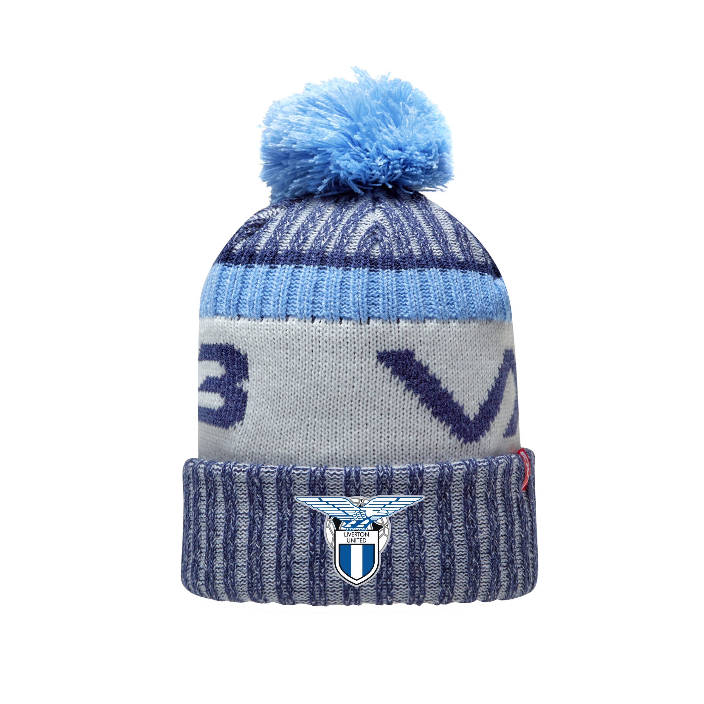 Liverton United FC Fleece-Lined Bobble Hat Navy/Sky/Antique