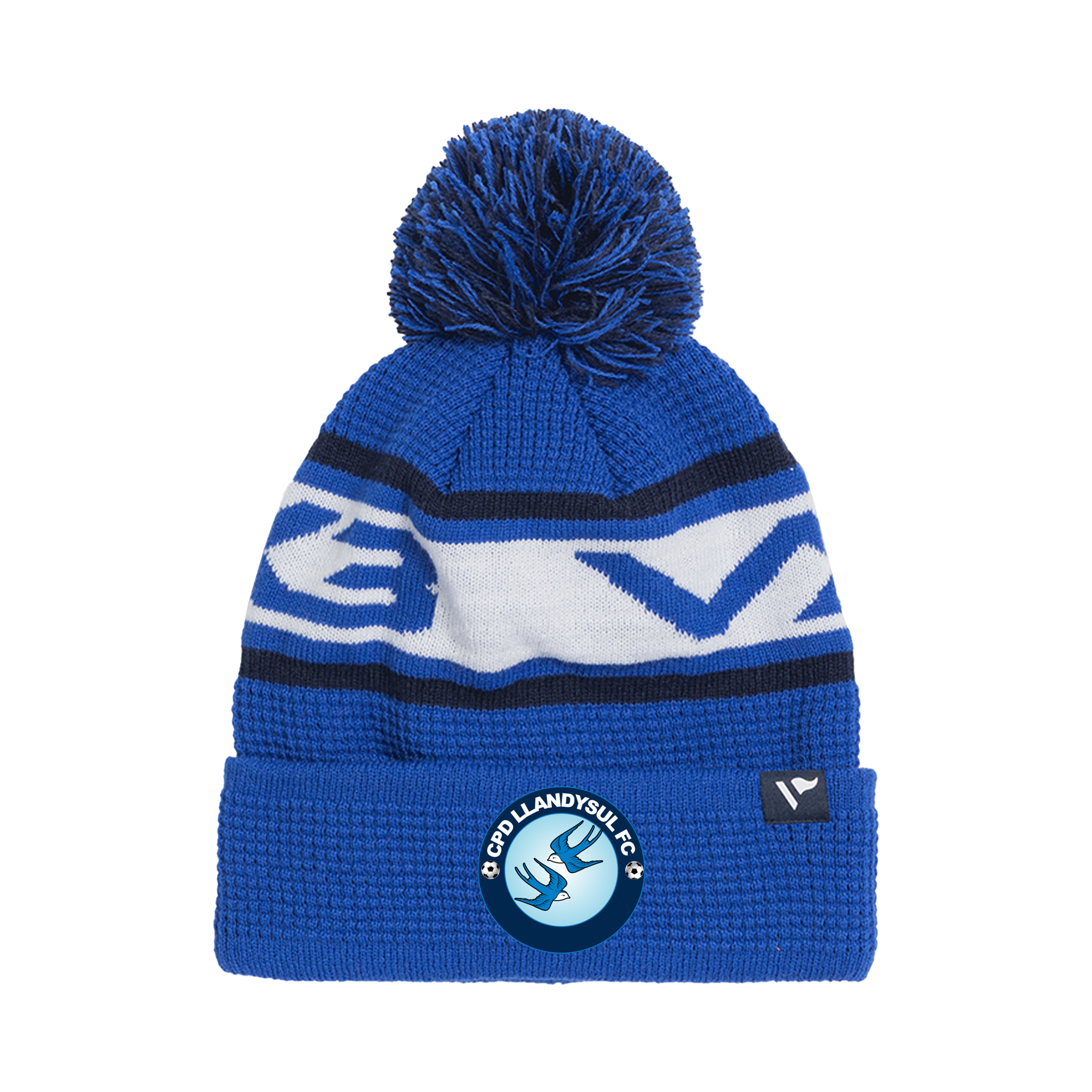 Llandysul FC Waffle Knit Bobble Hat - Royal/Navy/White