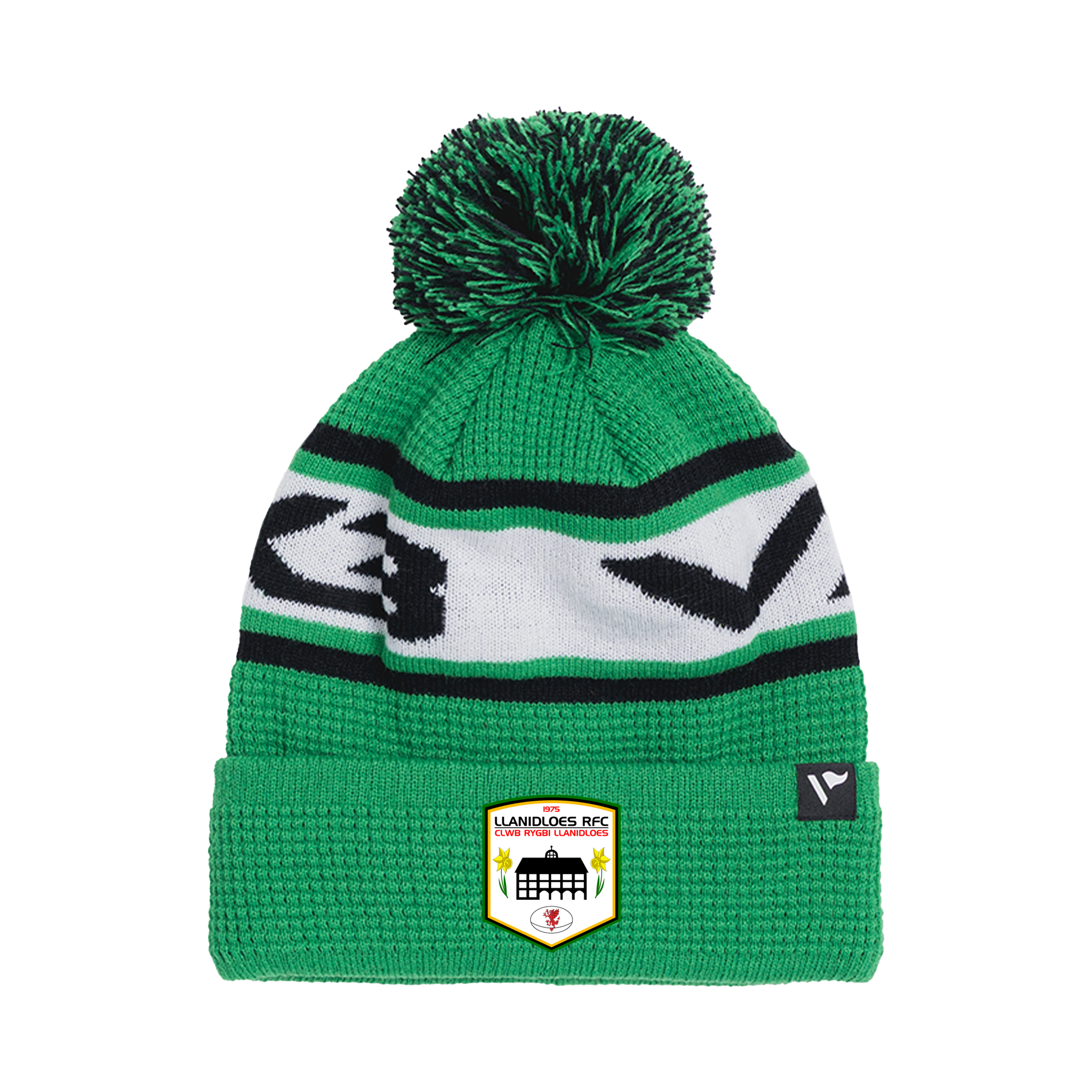 Llanidloes RFC Waffle Knit Bobble Hat - Emerald/Black/White