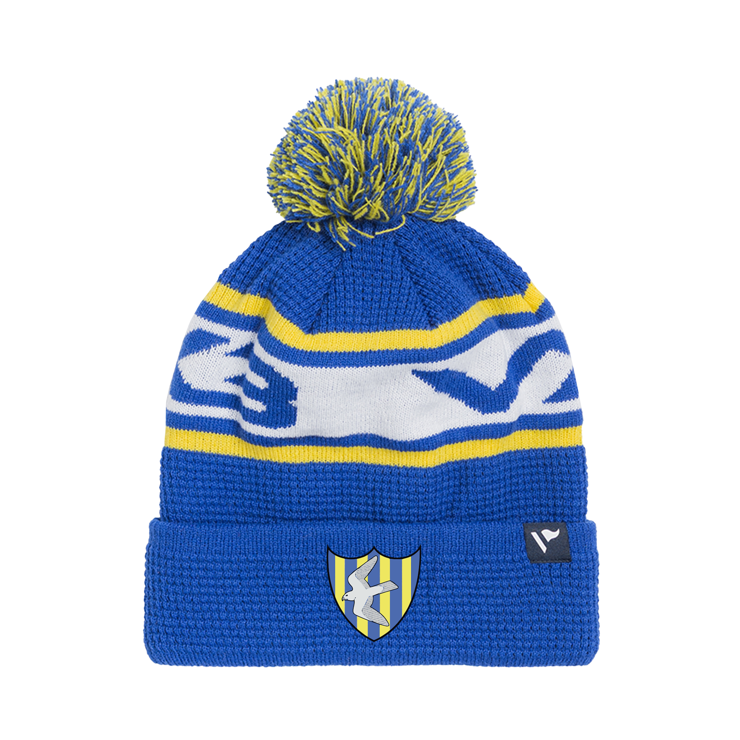 Llanilar FC Waffle Knit Bobble Hat - Royal/Yellow/White