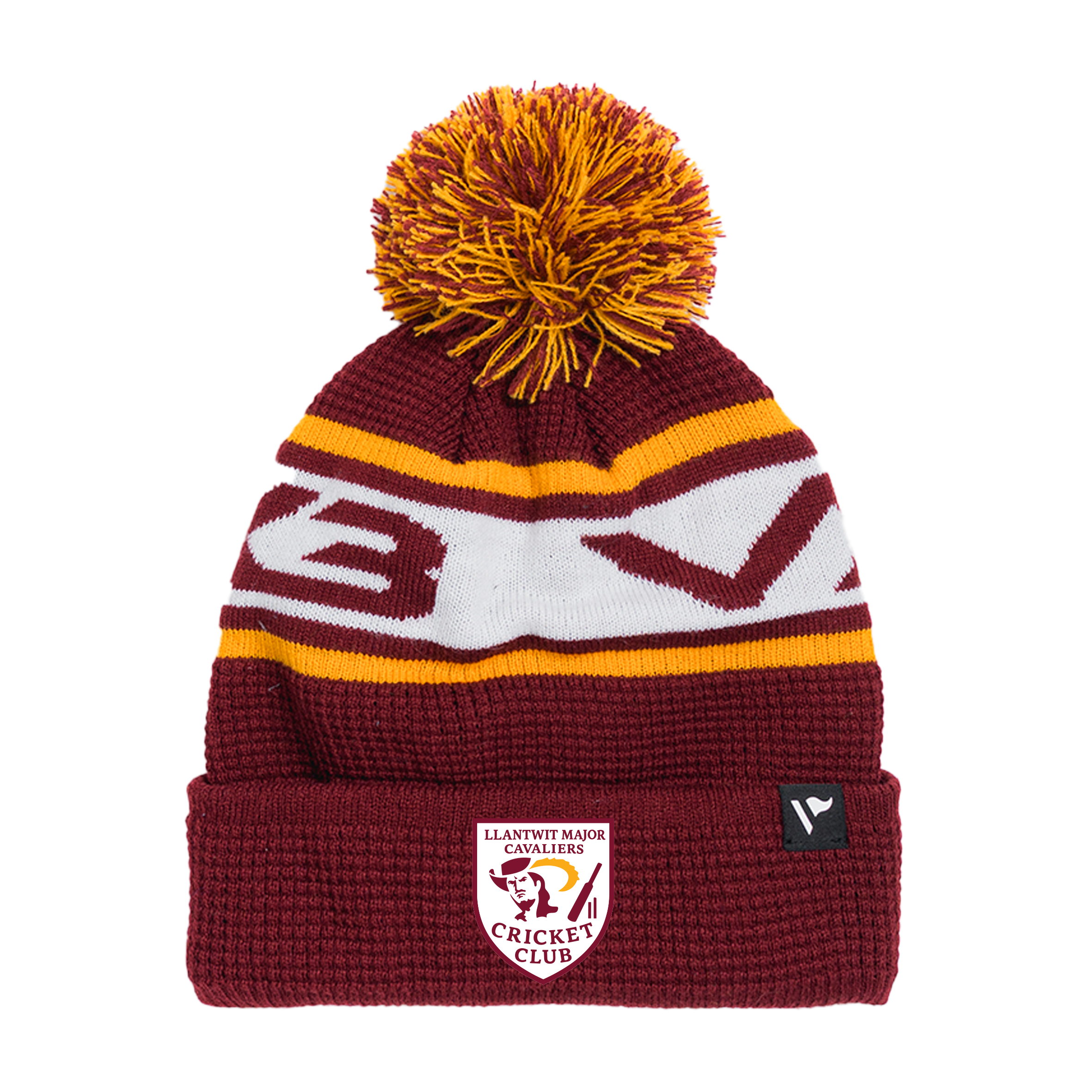 Llantwit Cavaliers CC Waffle Knit Bobble Hat - Maroon/Amber/White