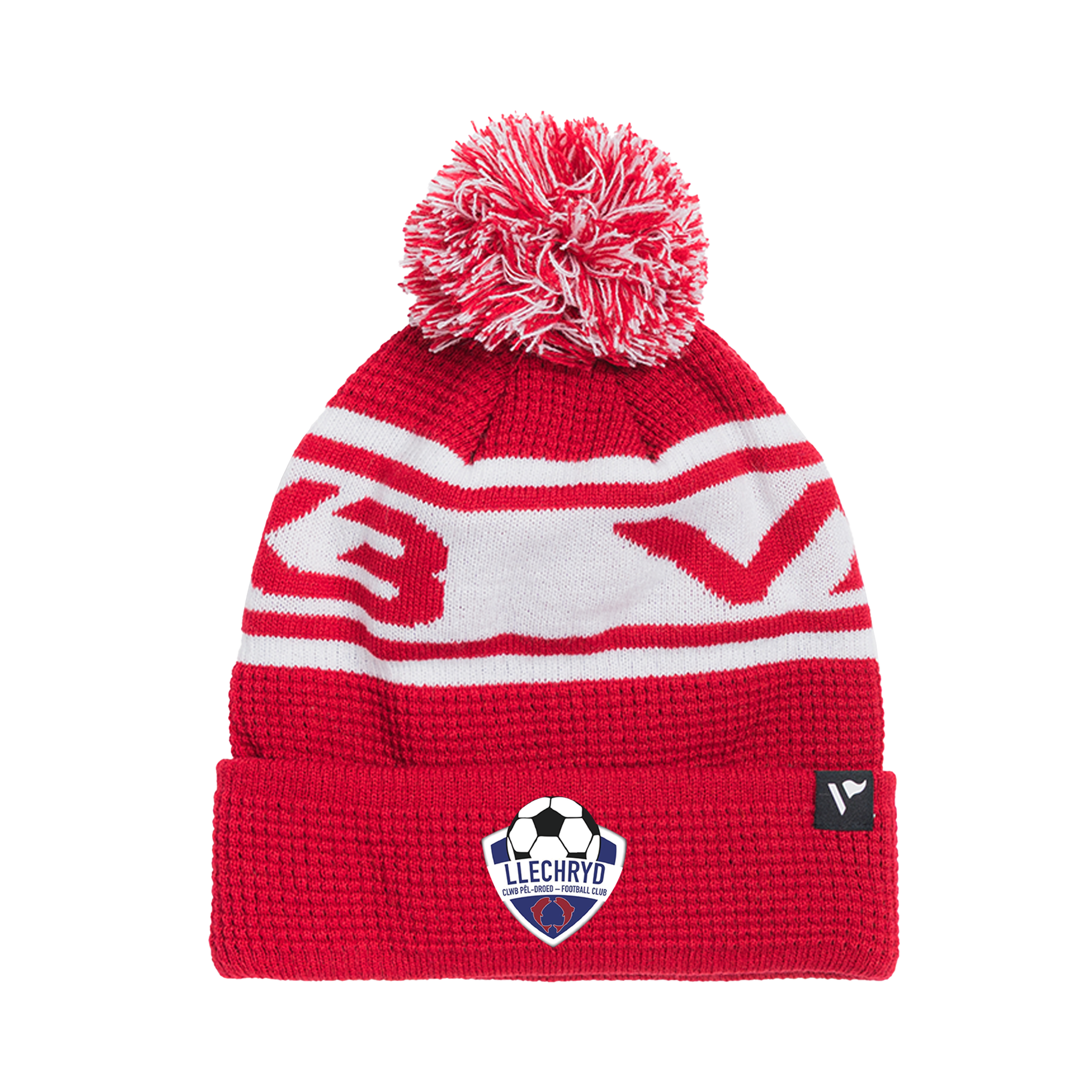 Llechryd FC Waffle Knit Bobble Hat - Red/White