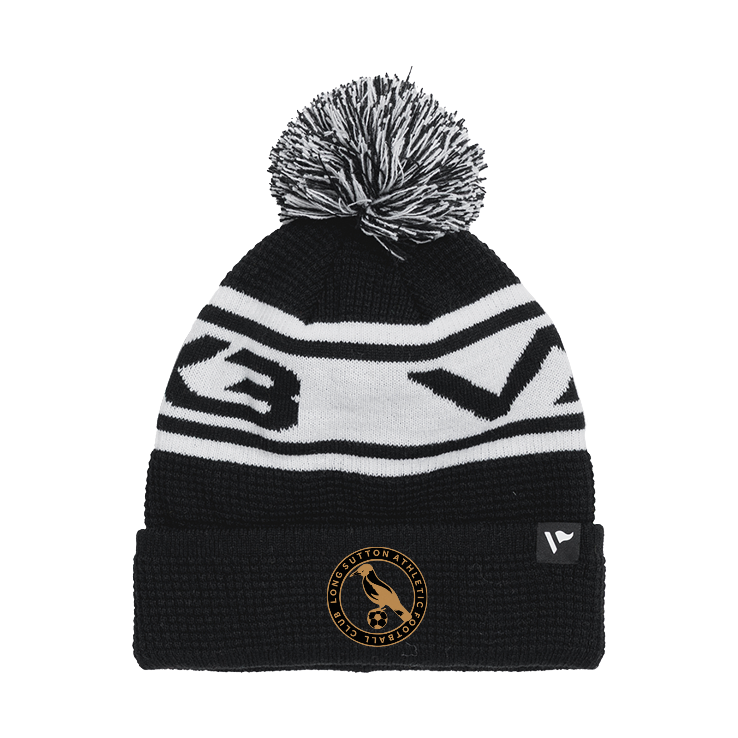 Long Sutton Athletic FC Waffle Knit Bobble Hat - Black/White