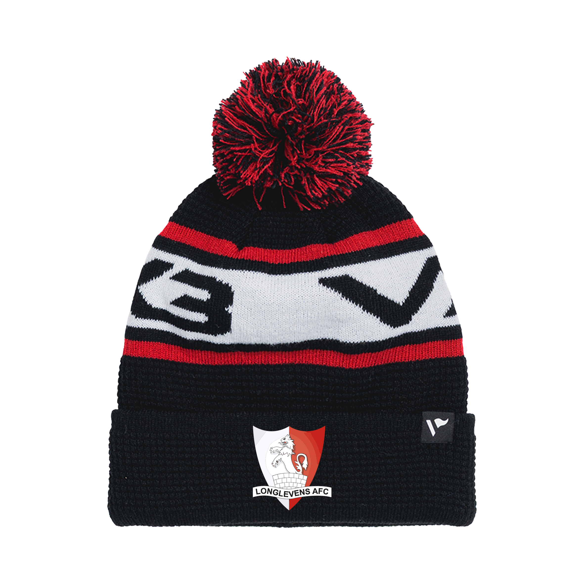 Longlevens AFC Waffle Knit Bobble Hat - Black/Red/White