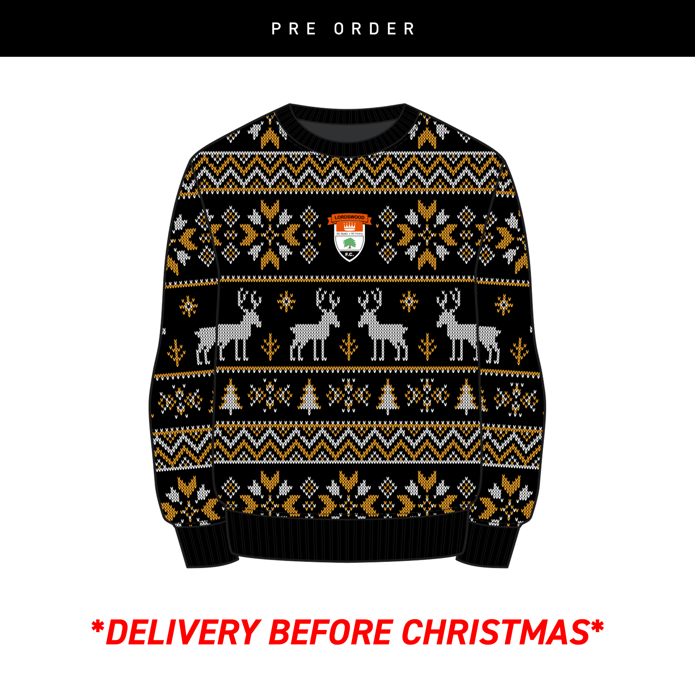 Lordswood FC Christmas Jumper - Black/Amber/White Youth