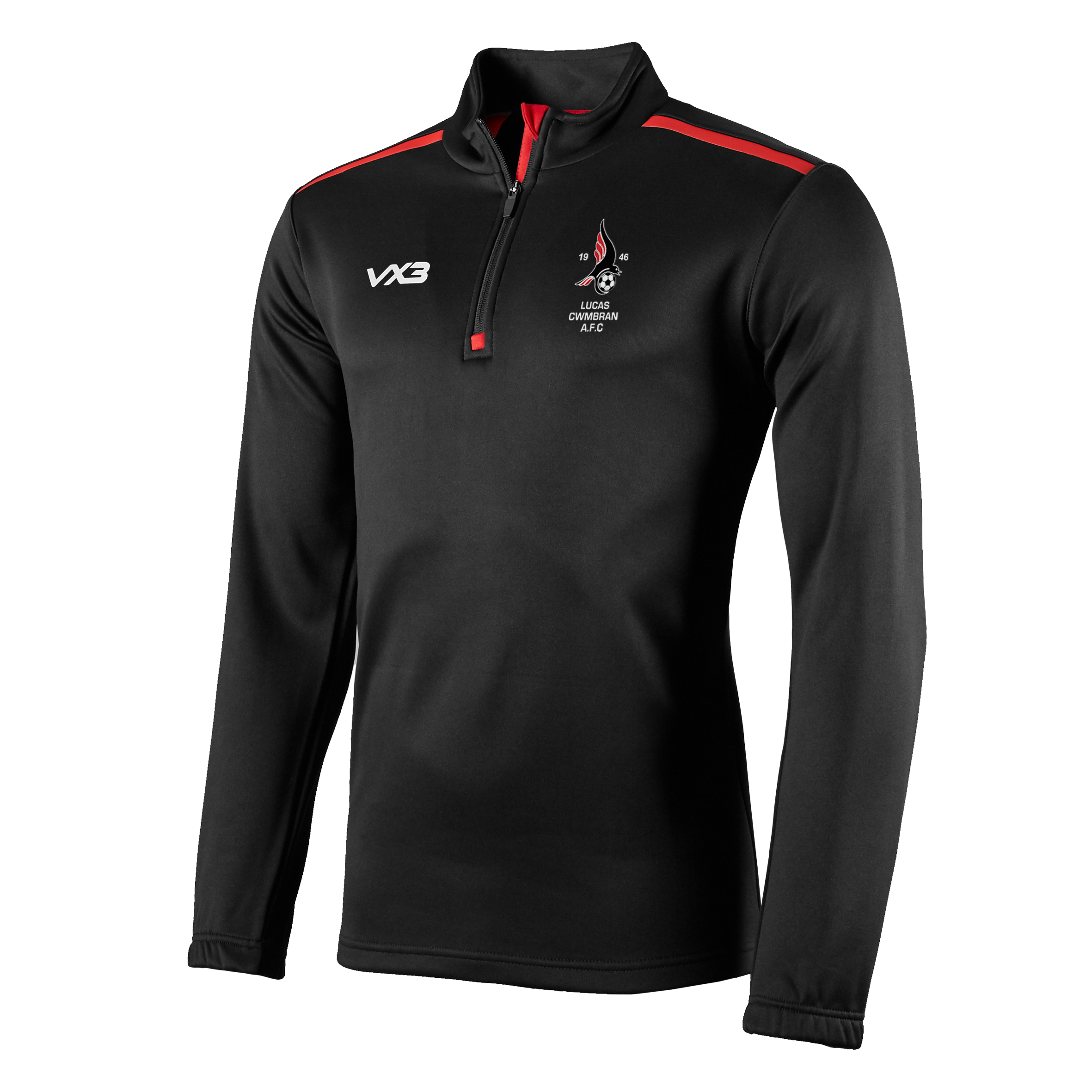 Lucas Cwmbran AFC Fortis Youth Quarter Zip Sweat Black/Red