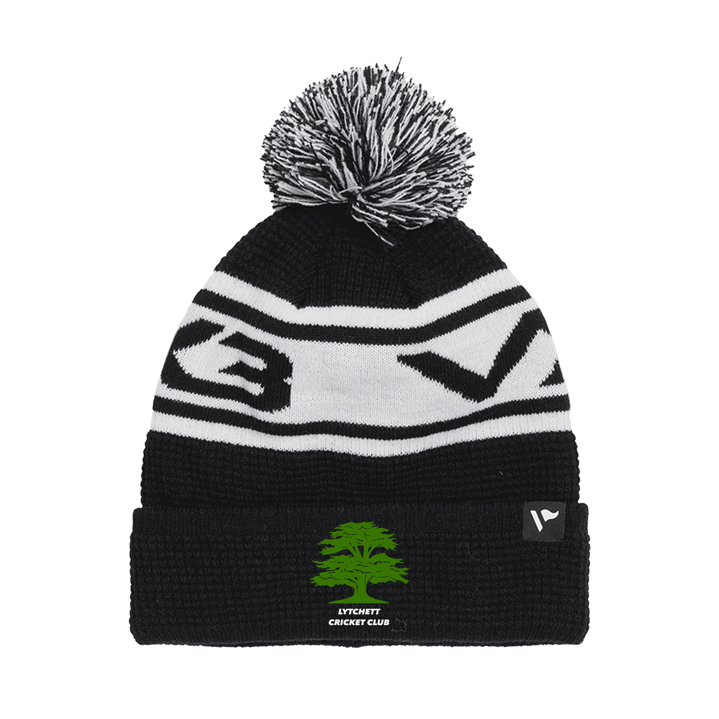 Lytchett Cricket Club Waffle Knit Bobble Hat - Black Emerald White
