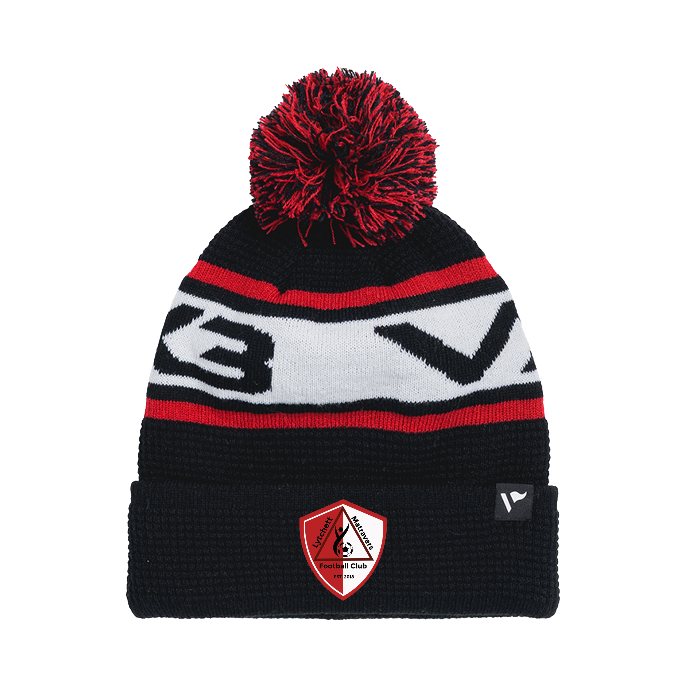 Lytchett Matravers FC Waffle Knit Bobble Hat - Black/Red/White