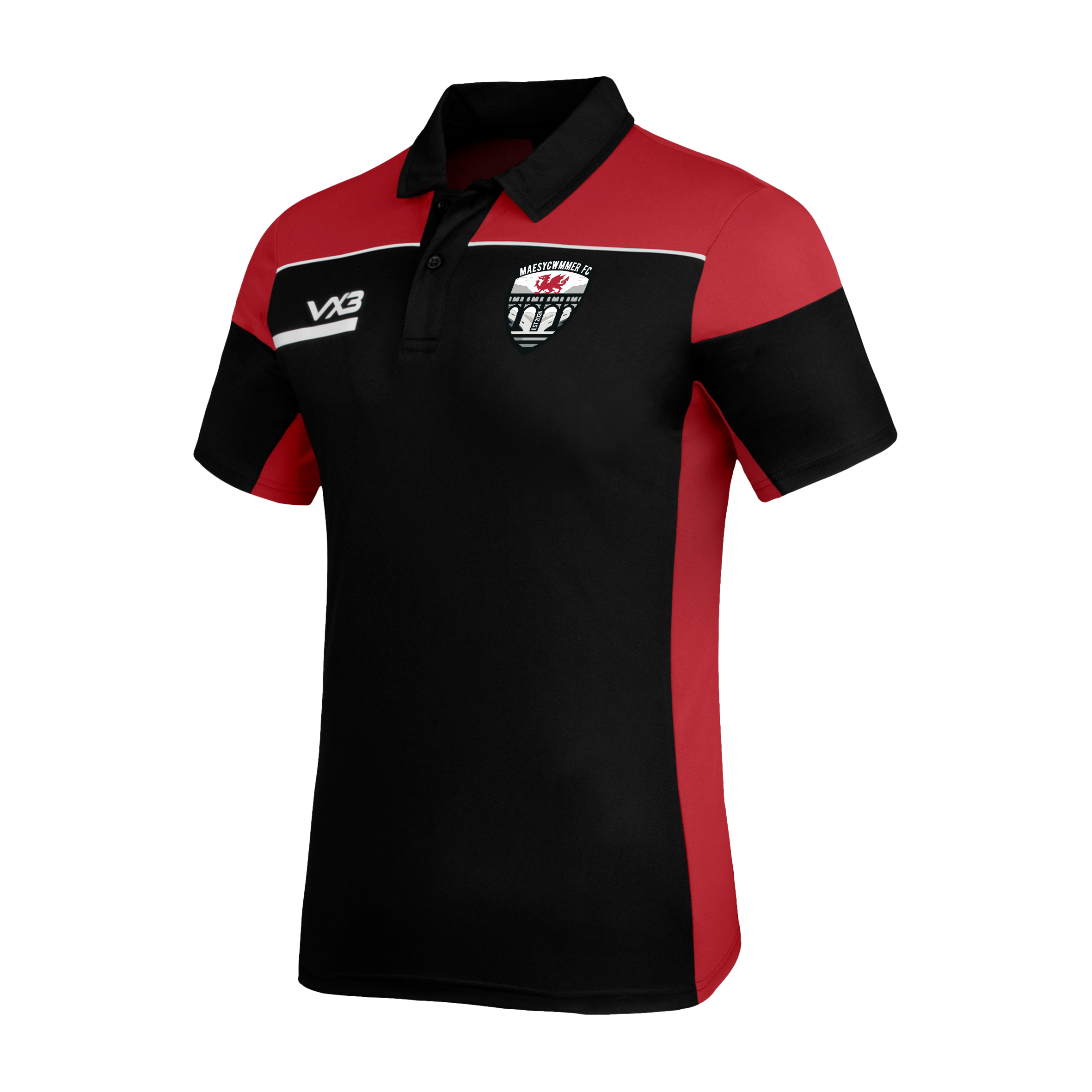 Maesycwmmer FC Opus Polo - Black Red