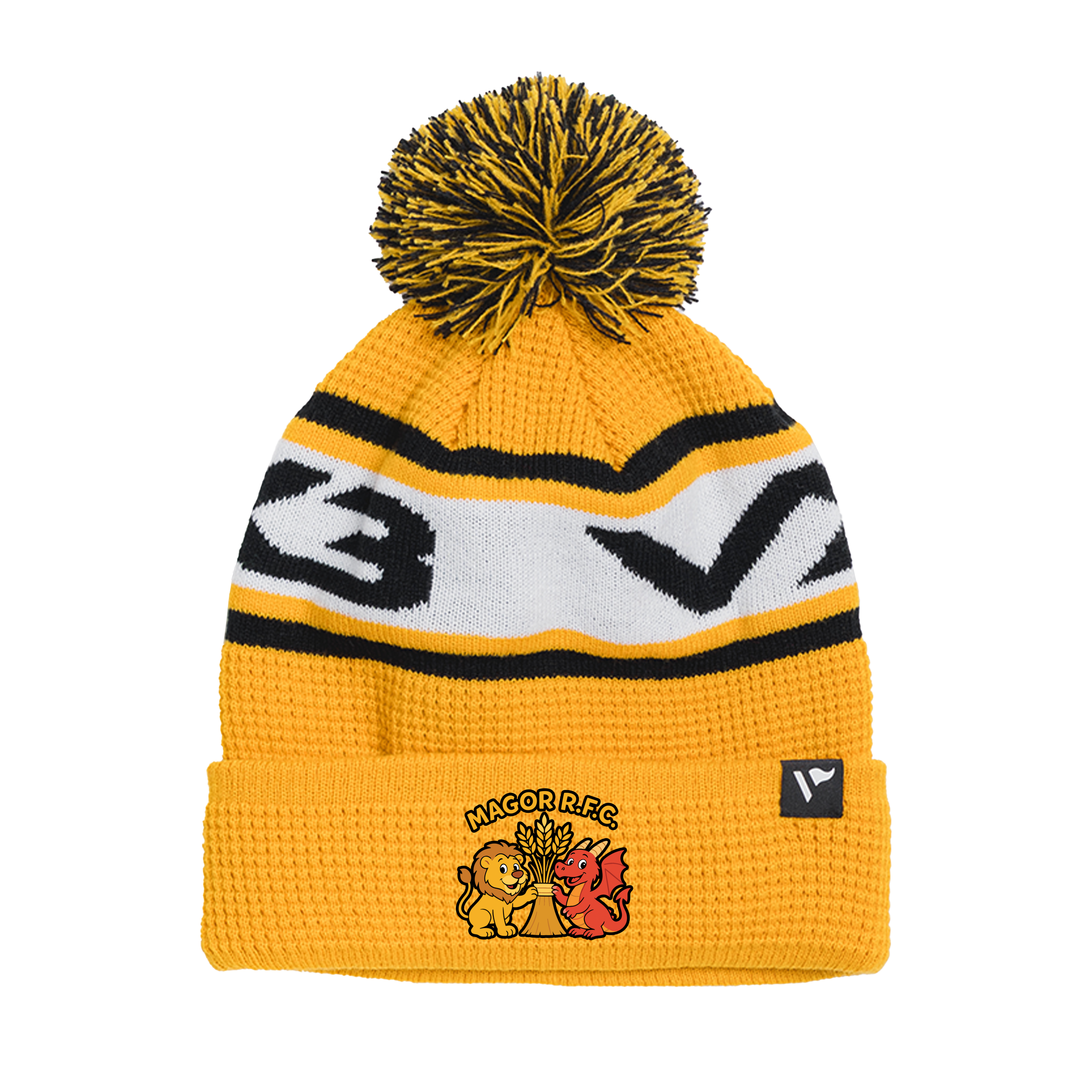 Magor RFC Minis Waffle Knit Bobble Hat - Amber/Black/White