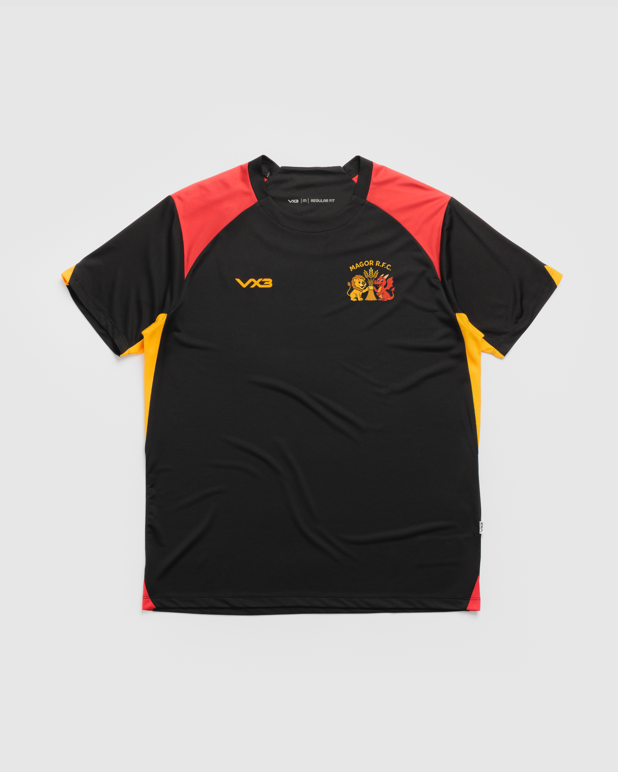 Magor RFC Minis Vertex Youth Tee -Black/Red/Amber