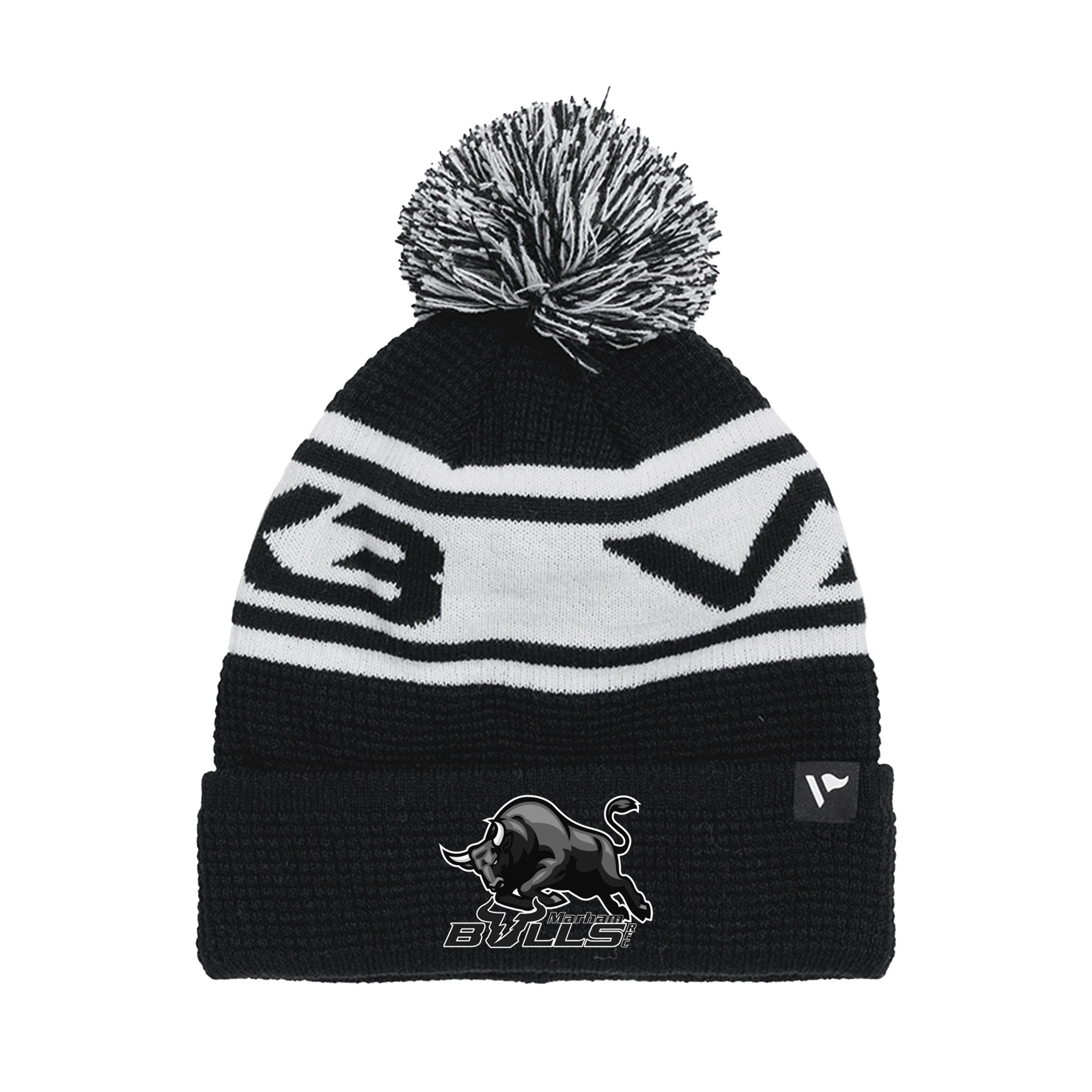 Marham Bulls RFC Blackout Waffle Knit Bobble Hat - Black/White