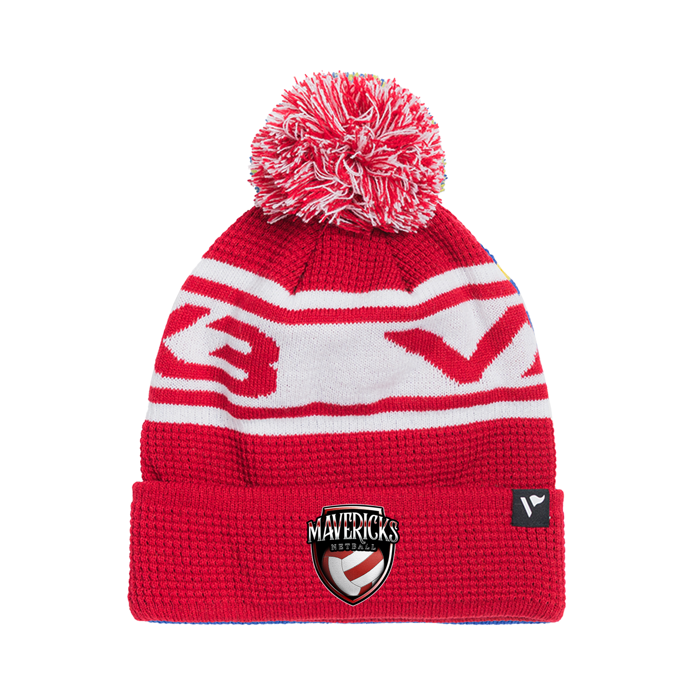 Mavericks Netball Club Waffle Knit Bobble Hat - Red/White