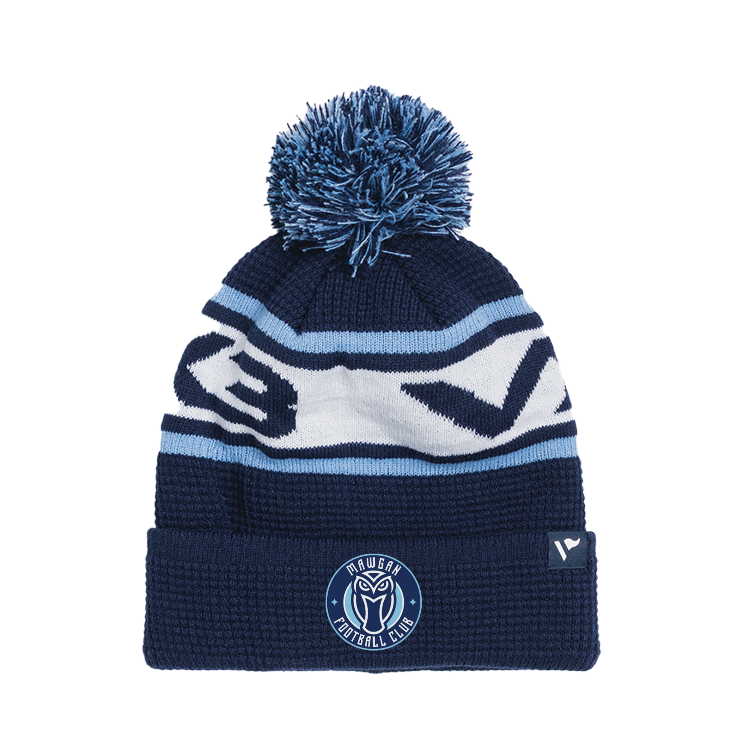Mawgan FC Waffle Knit Bobble Hat - Navy/Sky/White