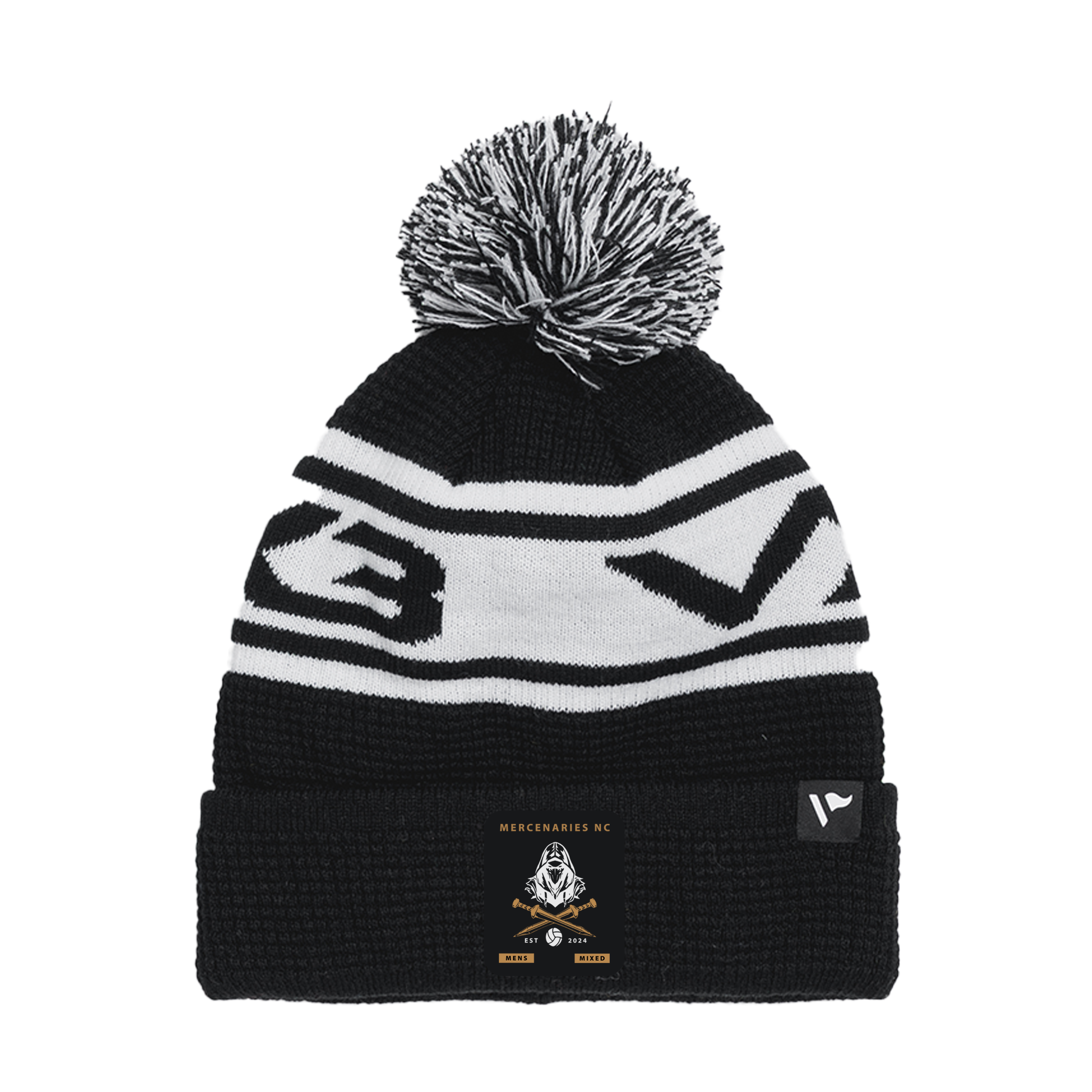 Mercenaries Netball Waffle Knit Bobble Hat - Black/White