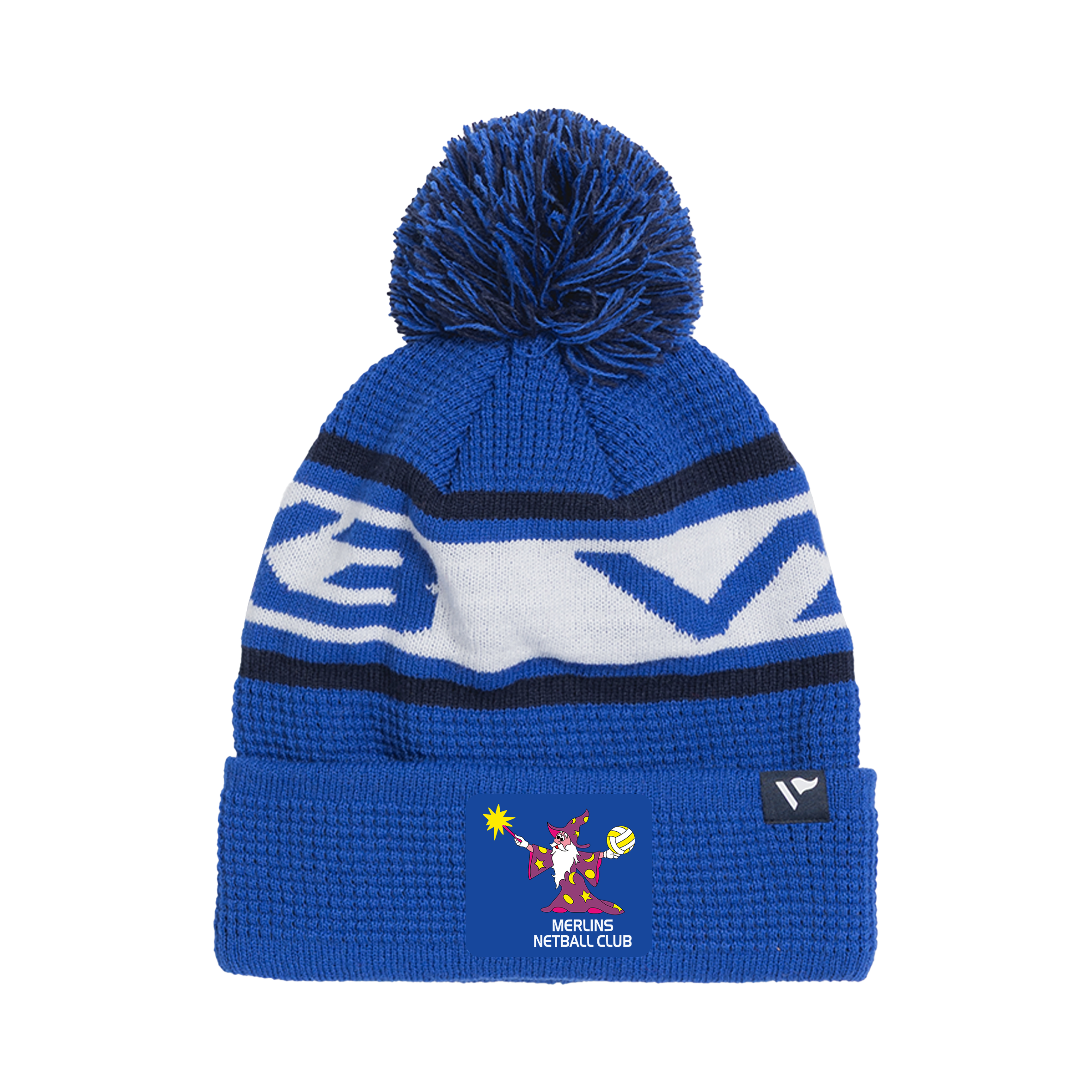 Merlins Netball Waffle Knit Bobble Hat - Royal/Navy/White