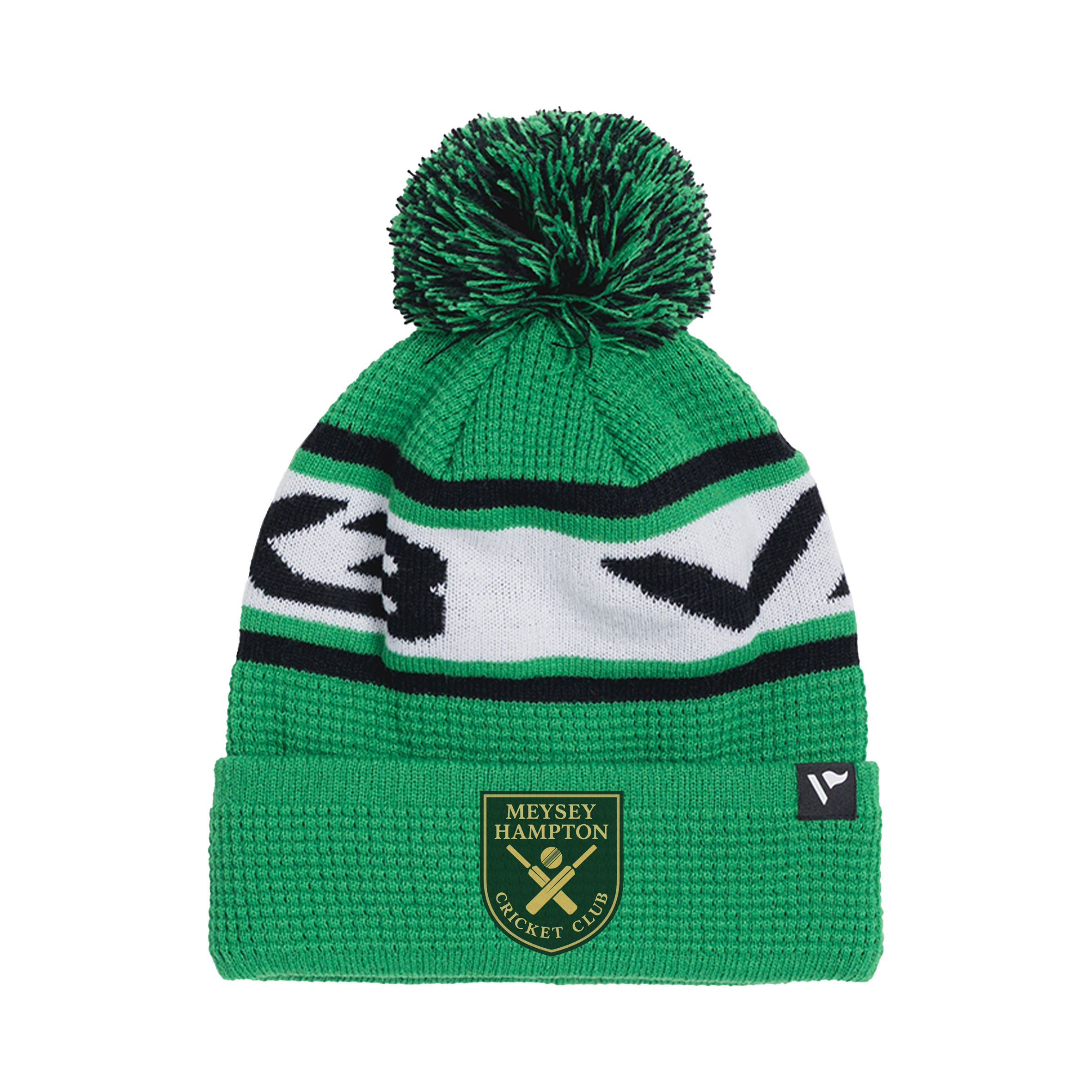 Meysey Hampton Cricket Club Waffle Knit Bobble Hat - Emerald/Black/White