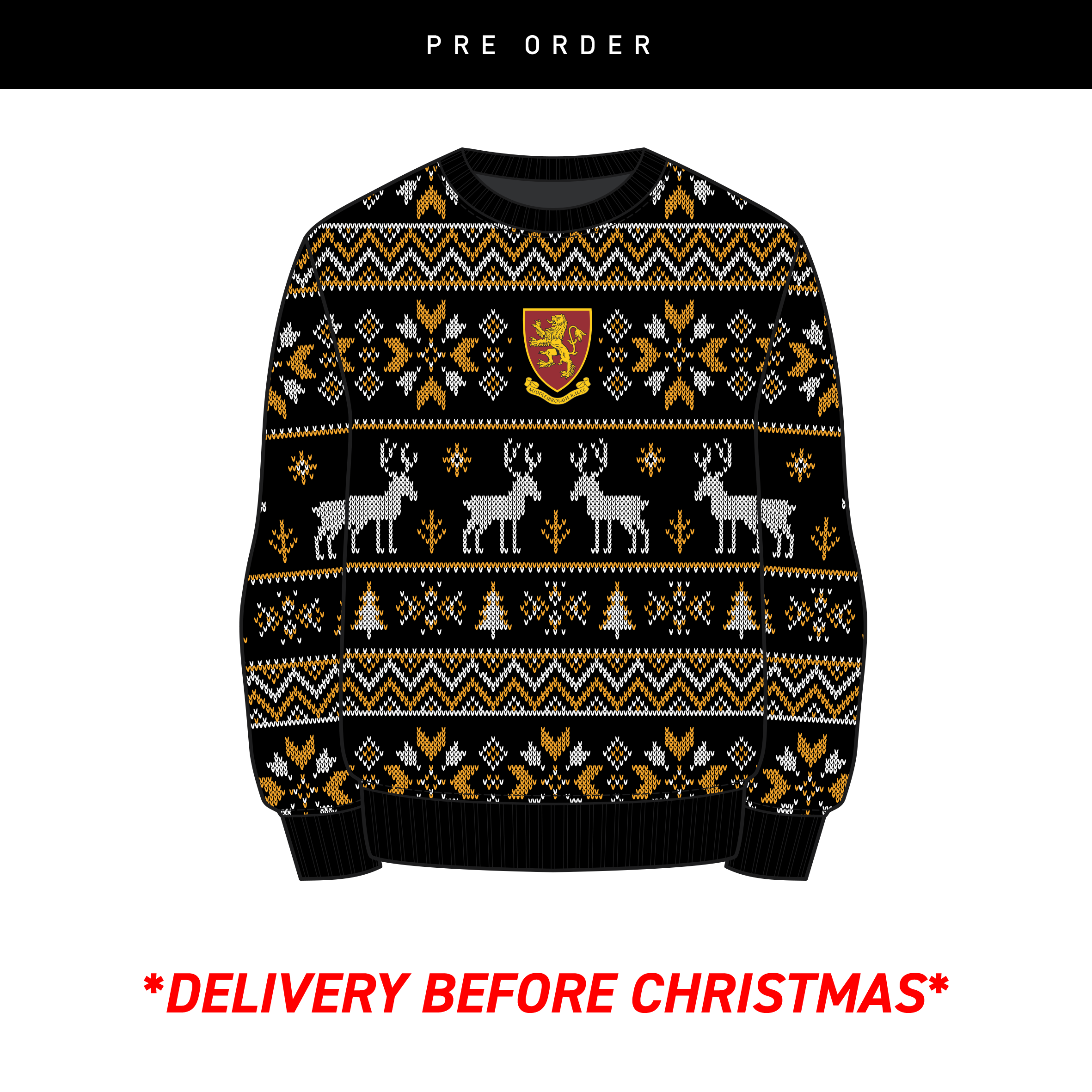 Middlesbrough RUFC Christmas Jumper - Black/Amber/White Youth