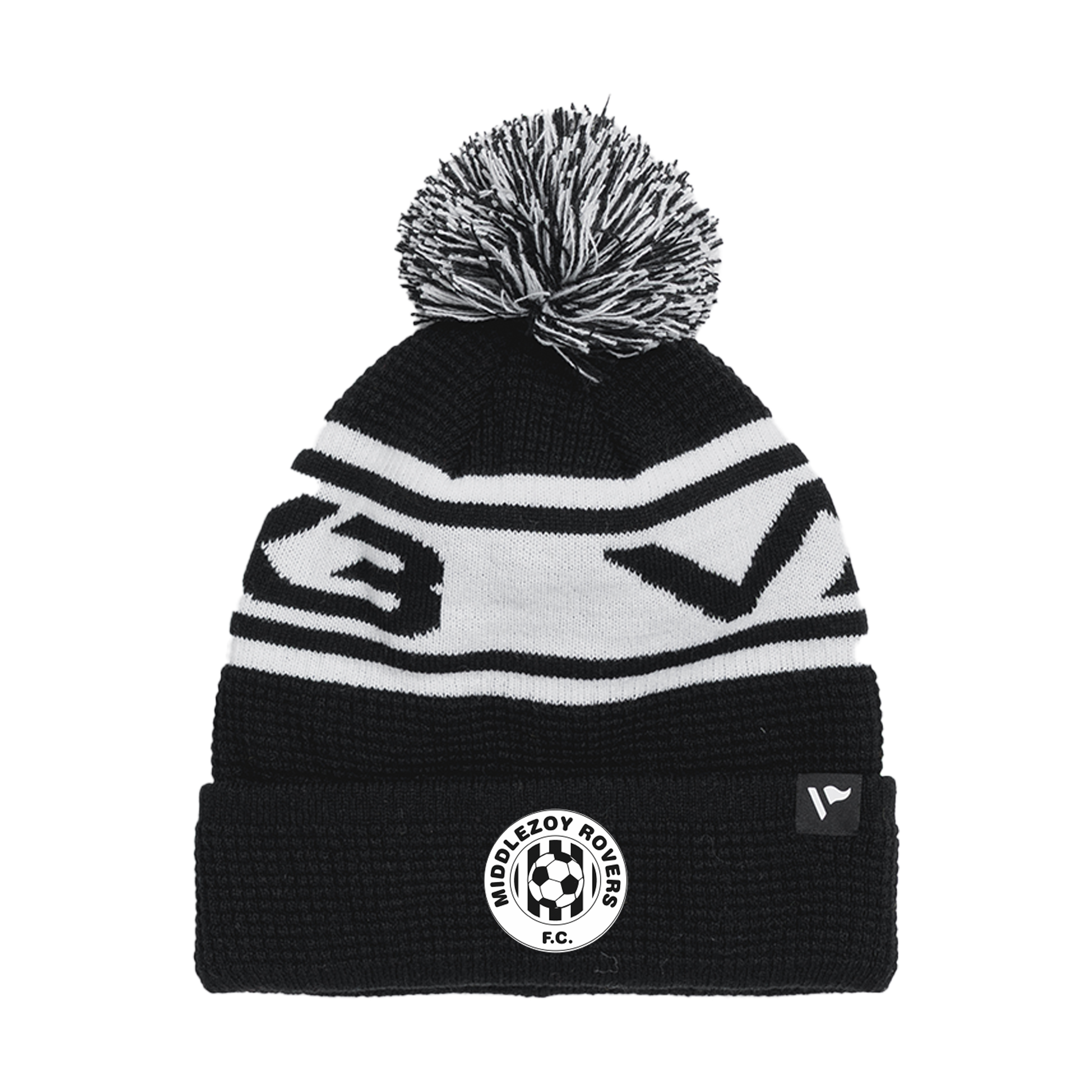 Middlezoy Rovers FC Waffle Knit Bobble Hat - Black/White