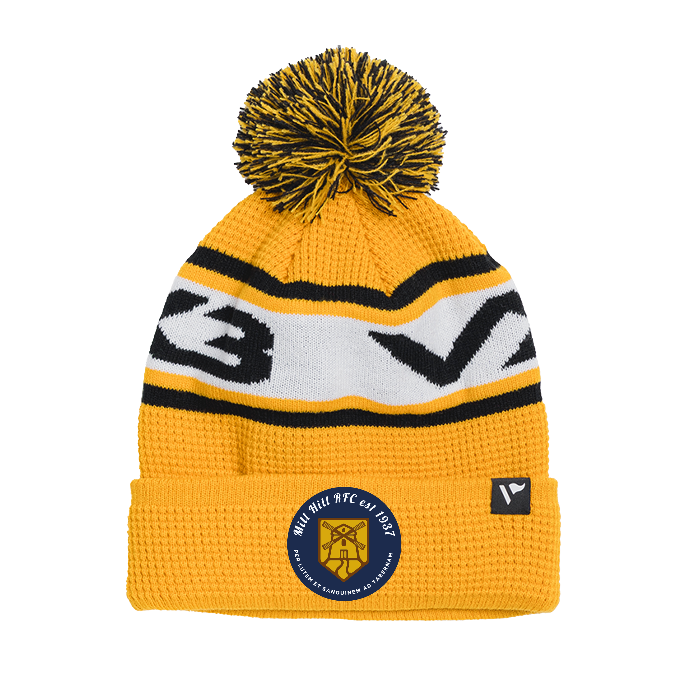 Mill Hill RFC Waffle Knit Bobble Hat - Amber/Black/White