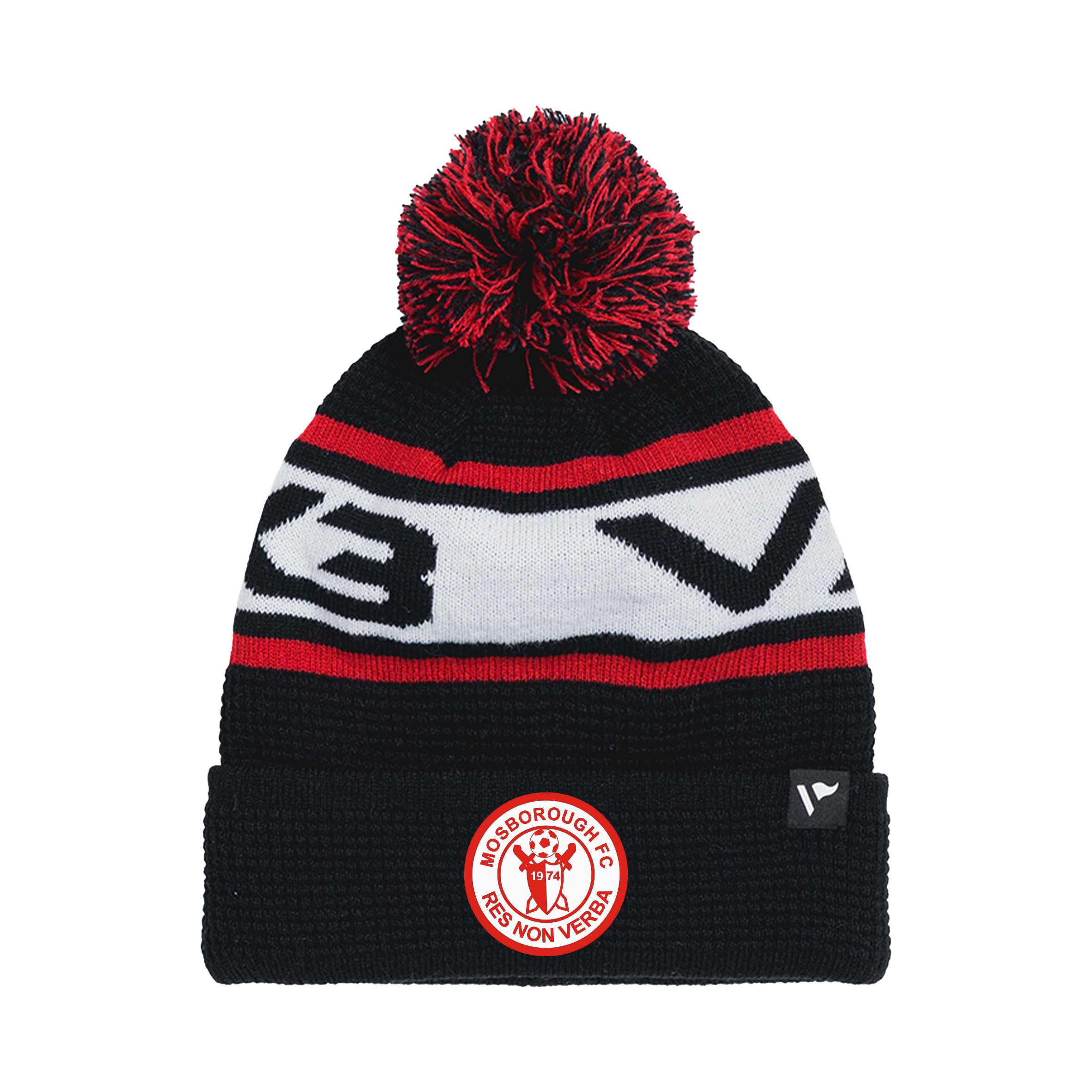 Mosborough FC Waffle Knit Bobble Hat - Black/Red/White