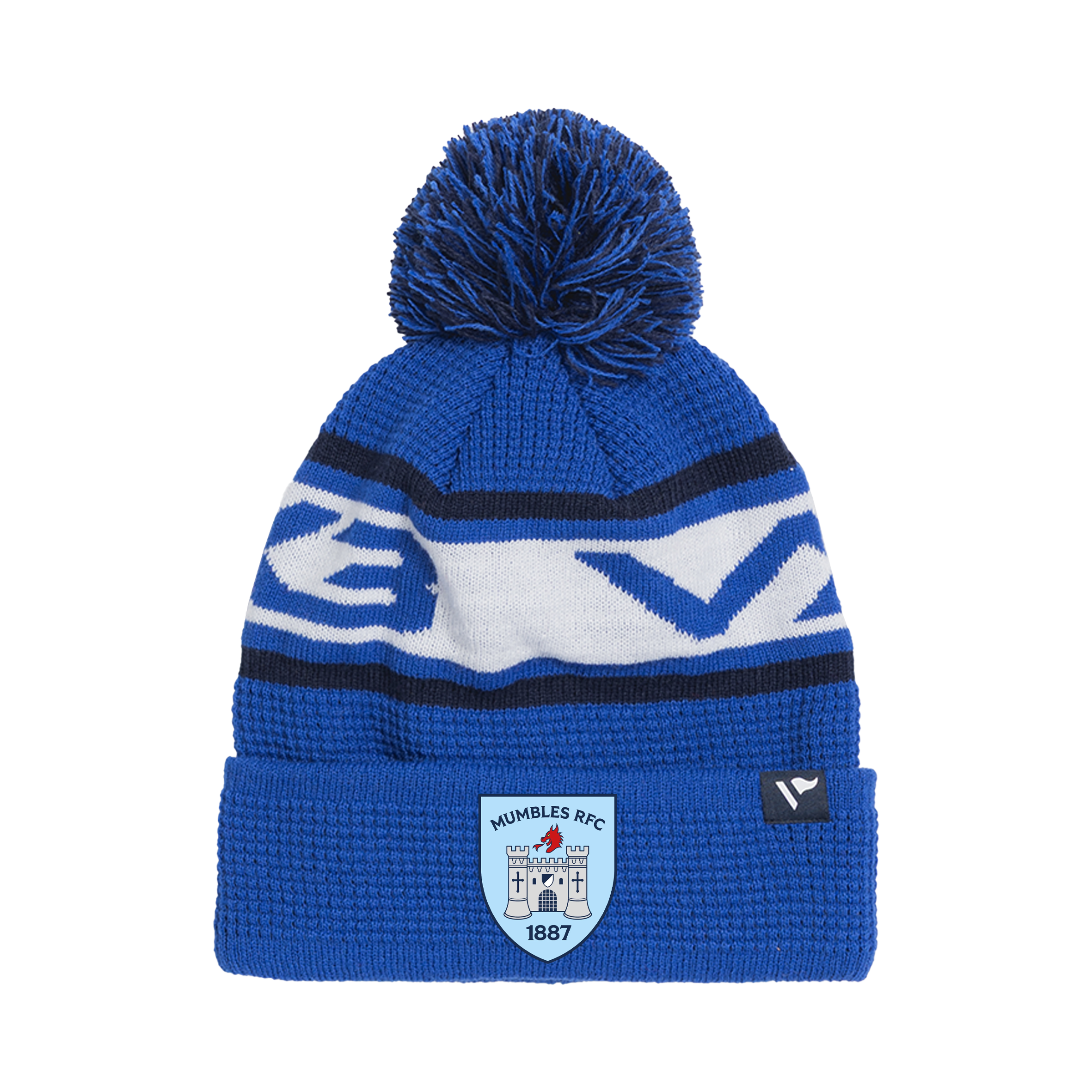 Mumbles RFC Waffle Knit Bobble Hat - Royal/Navy/White