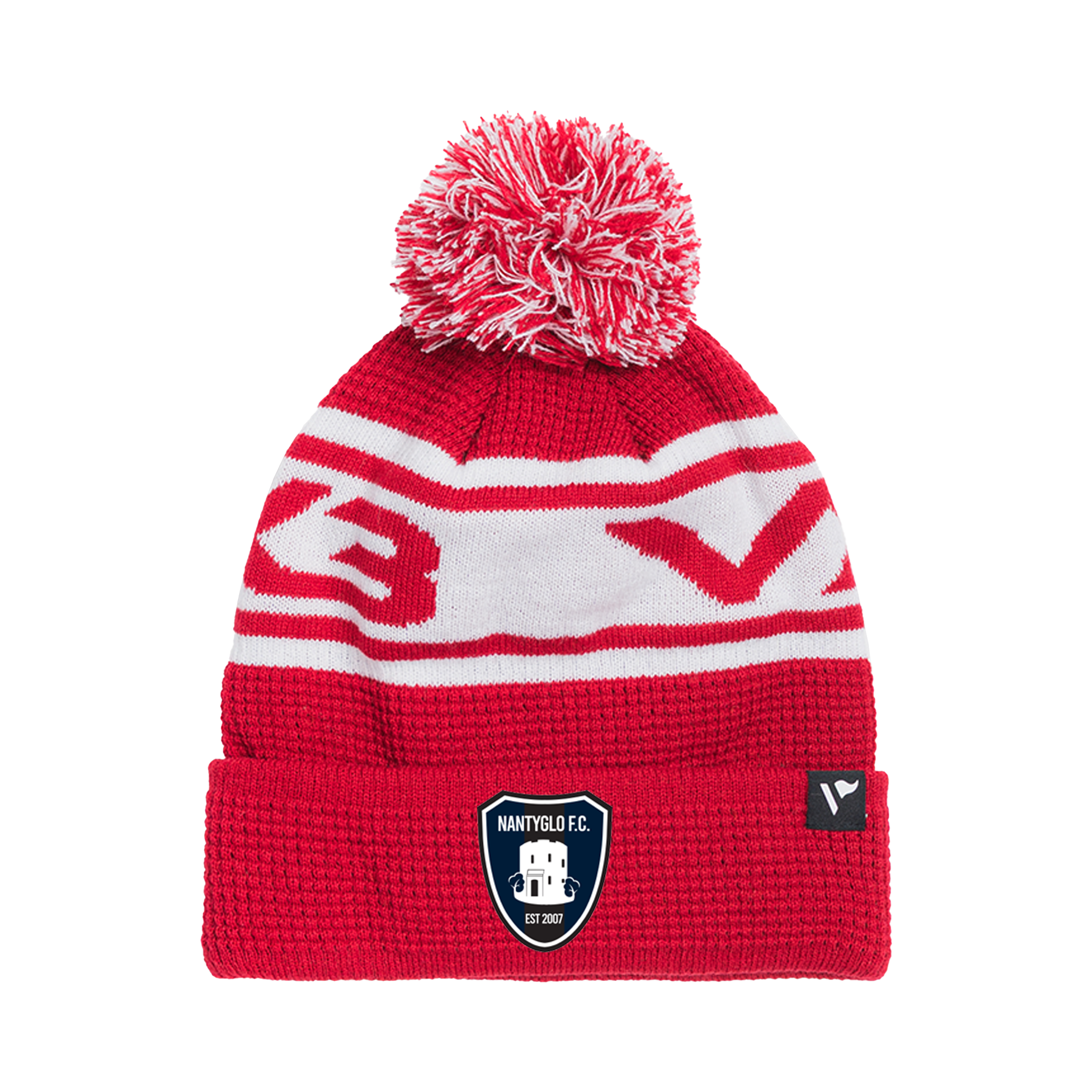 Nantyglo FC Girls Waffle Knit Bobble Hat - Red/White