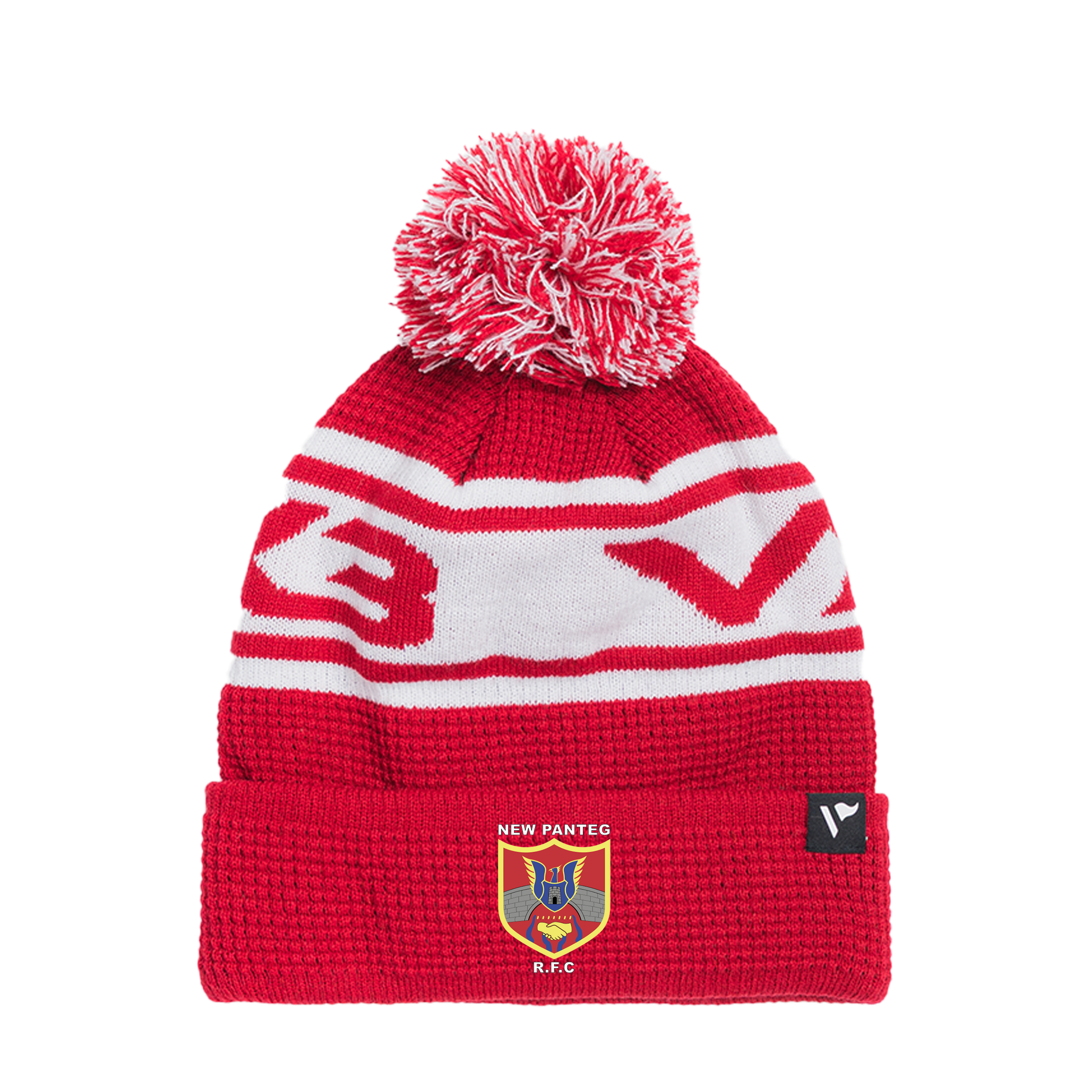 New Panteg RFC Waffle Knit Bobble Hat - Red/White