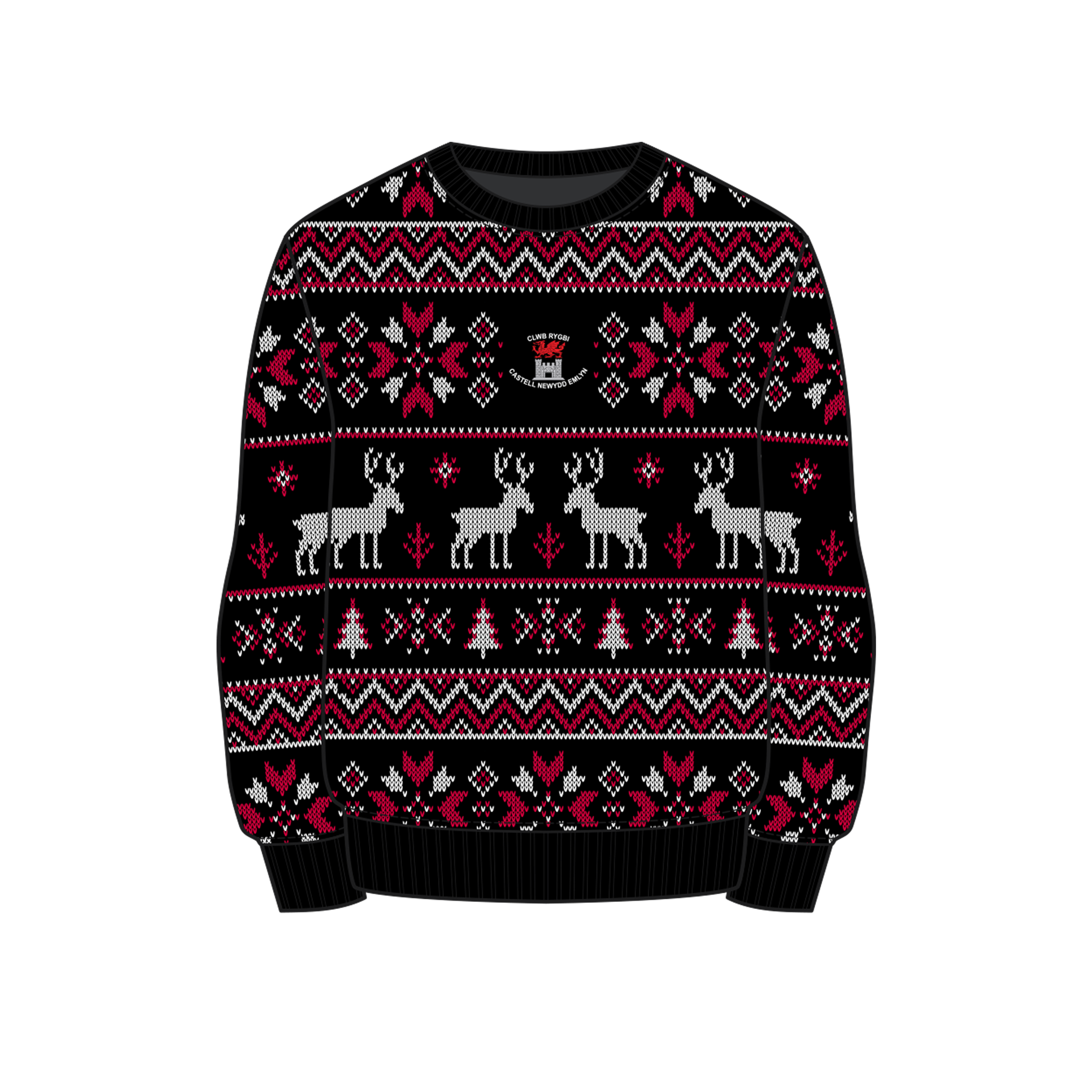 Newcastle Emlyn RFC Christmas Jumper - Black/Red/White Youth
