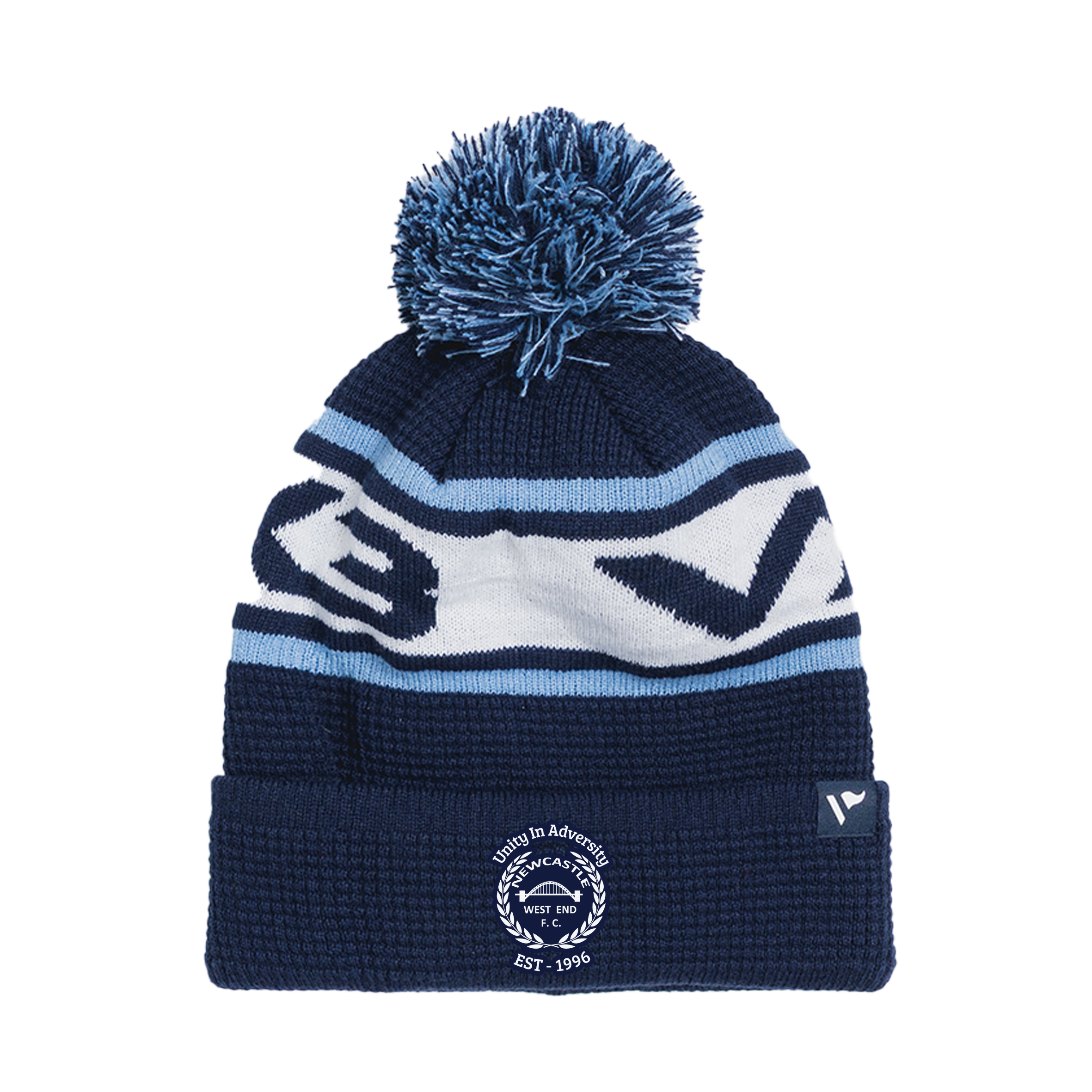 Newcastle West End FC Waffle Knit Bobble Hat - Navy/Sky/White