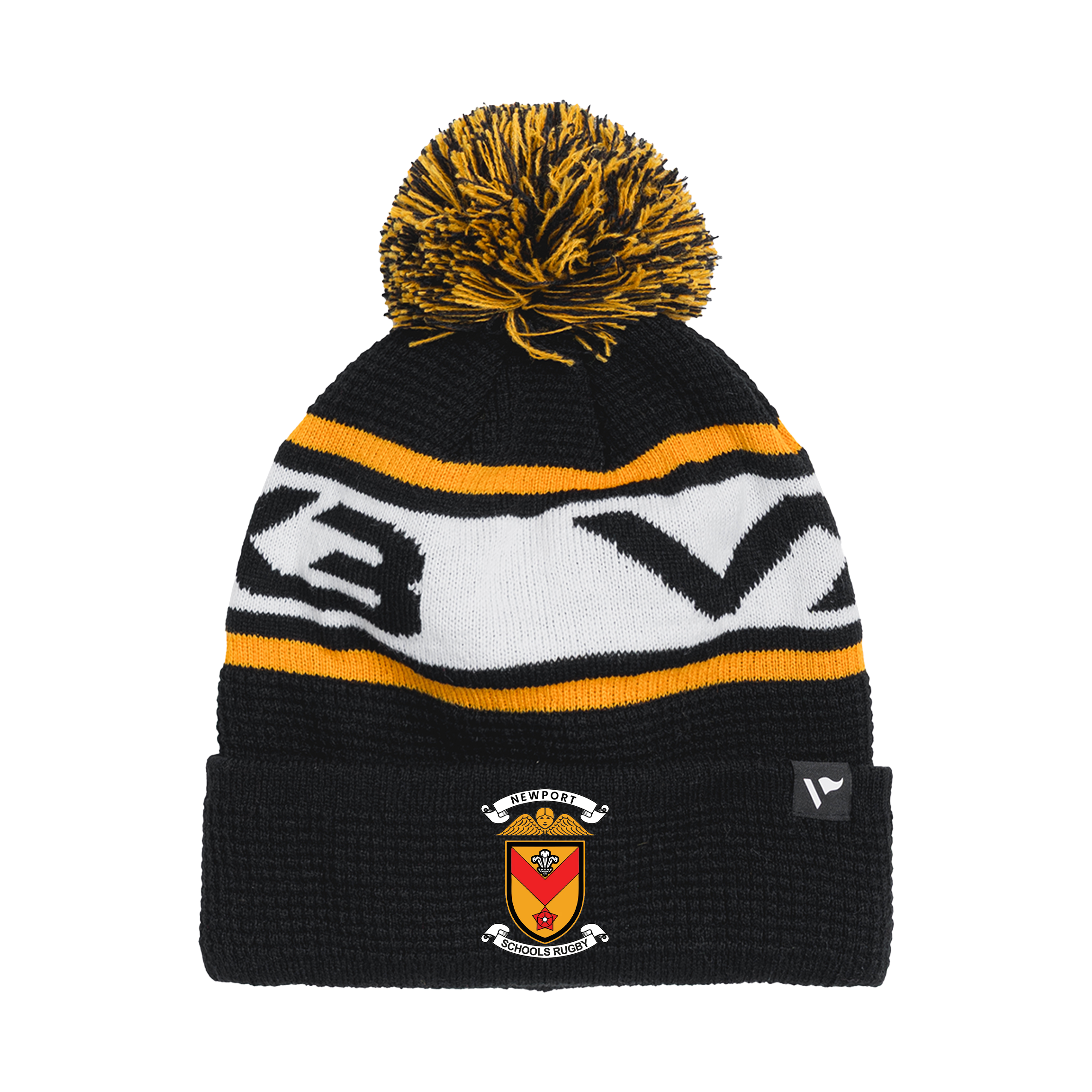 Newport Schools Waffle Knit Bobble Hat - Black/Amber/White