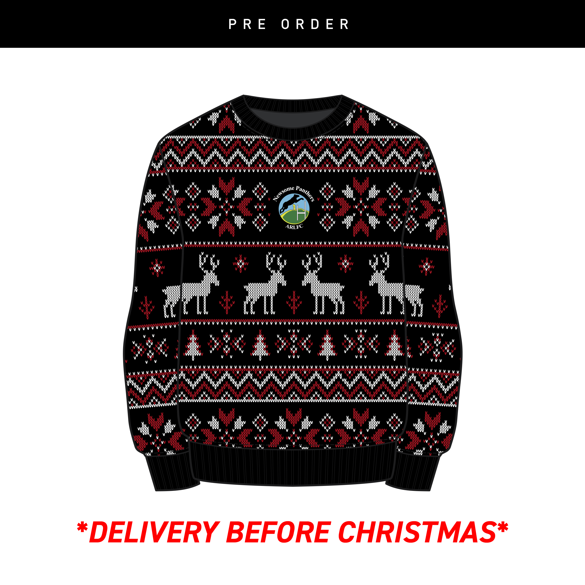Newsome Panthers Christmas Jumper - Black/Red/White