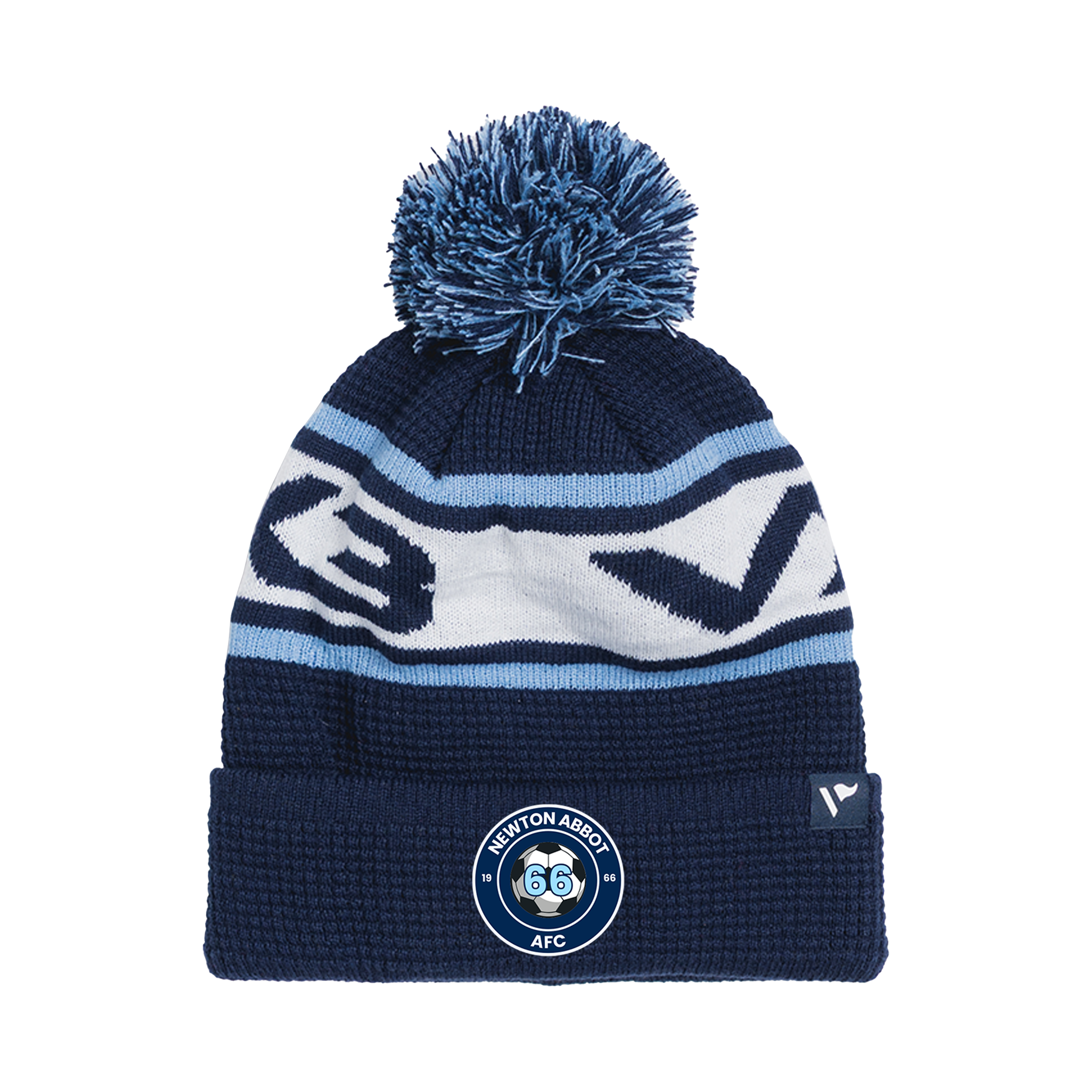 Newton Abbot 66 Waffle Knit Bobble Hat - Navy/Sky/White