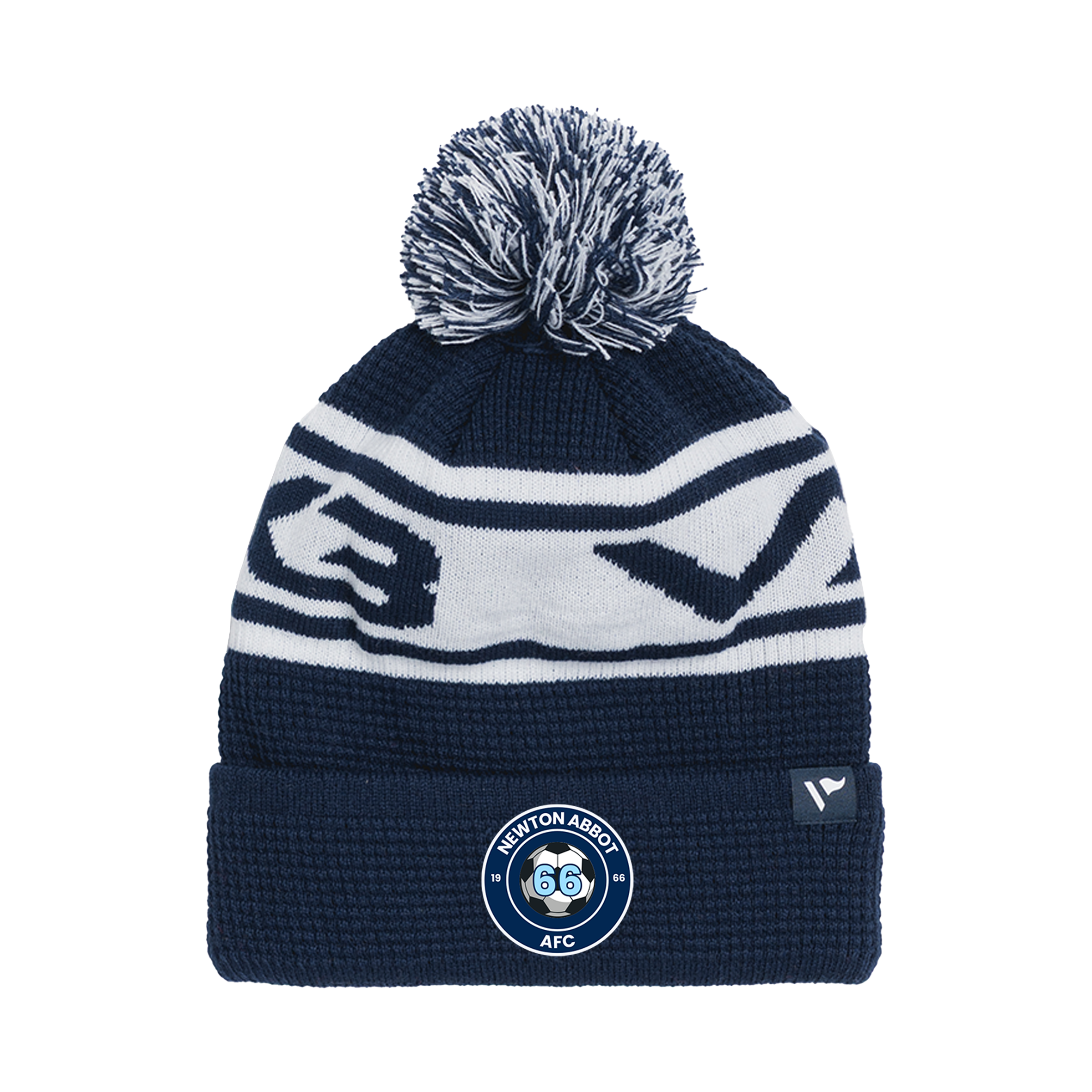 Newton Abbot 66 Waffle Knit Bobble Hat - Navy/White