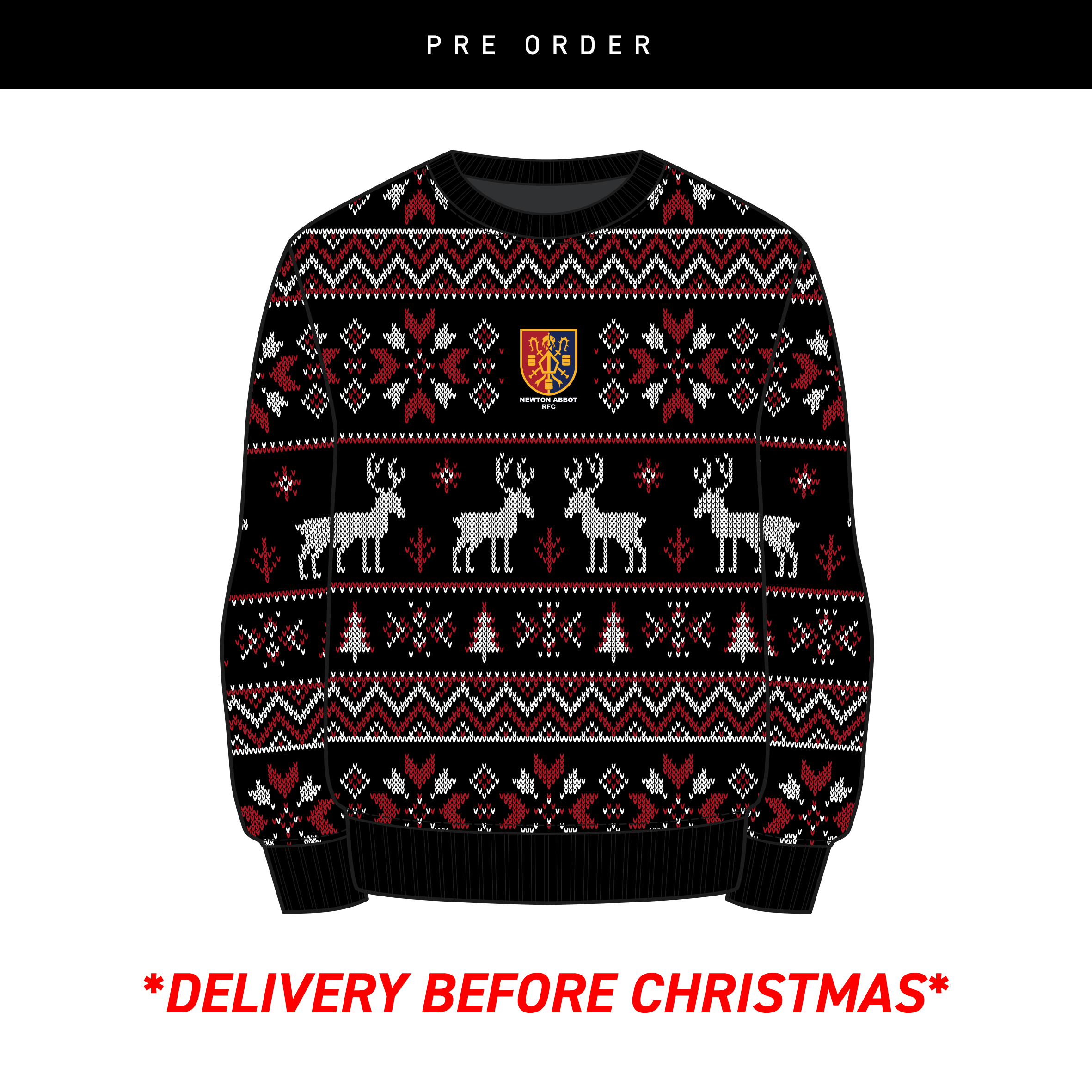 Newton Abbot Rugby Club Christmas Jumper - Black/Red/White Youth