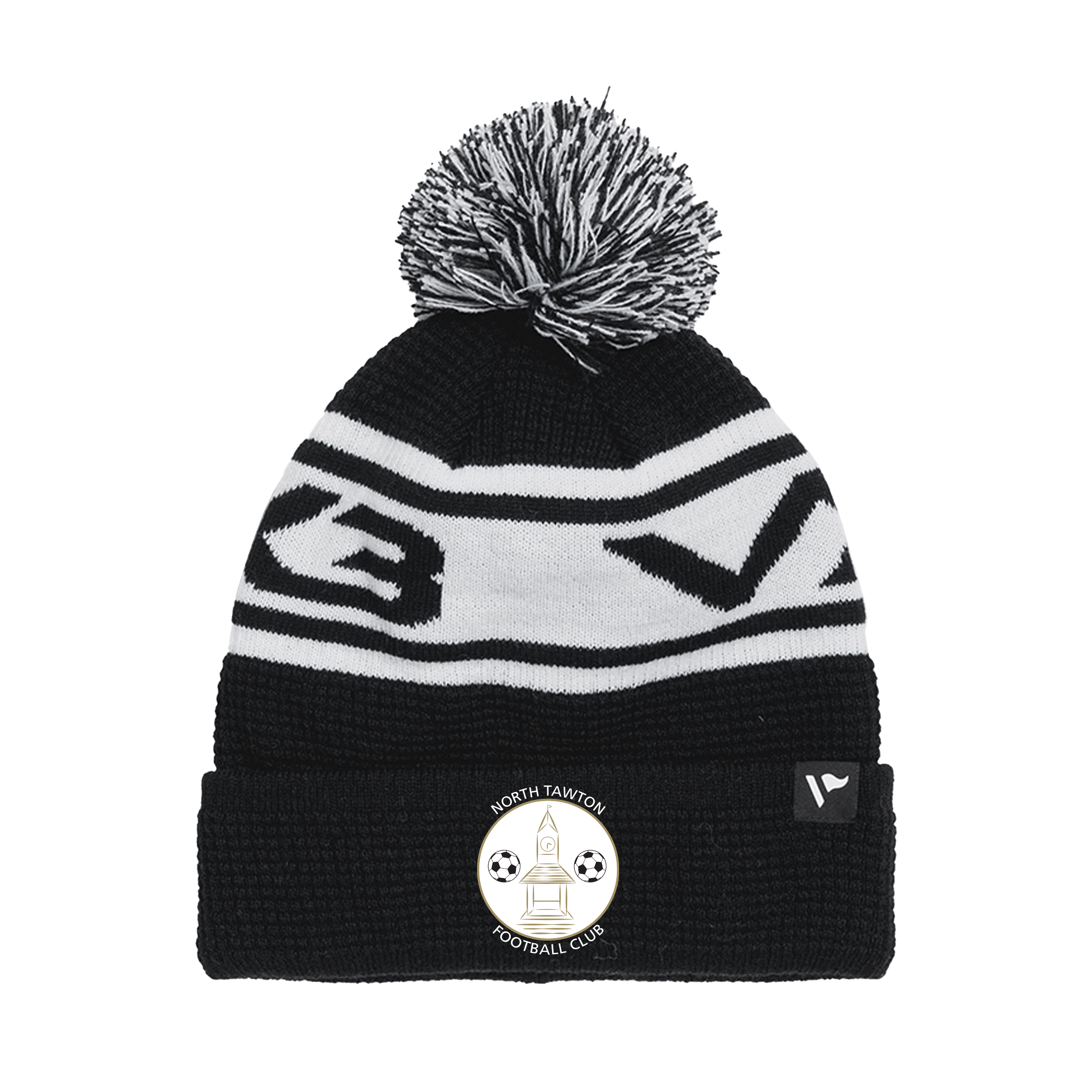 North Tawton FC Waffle Knit Bobble Hat - Black White