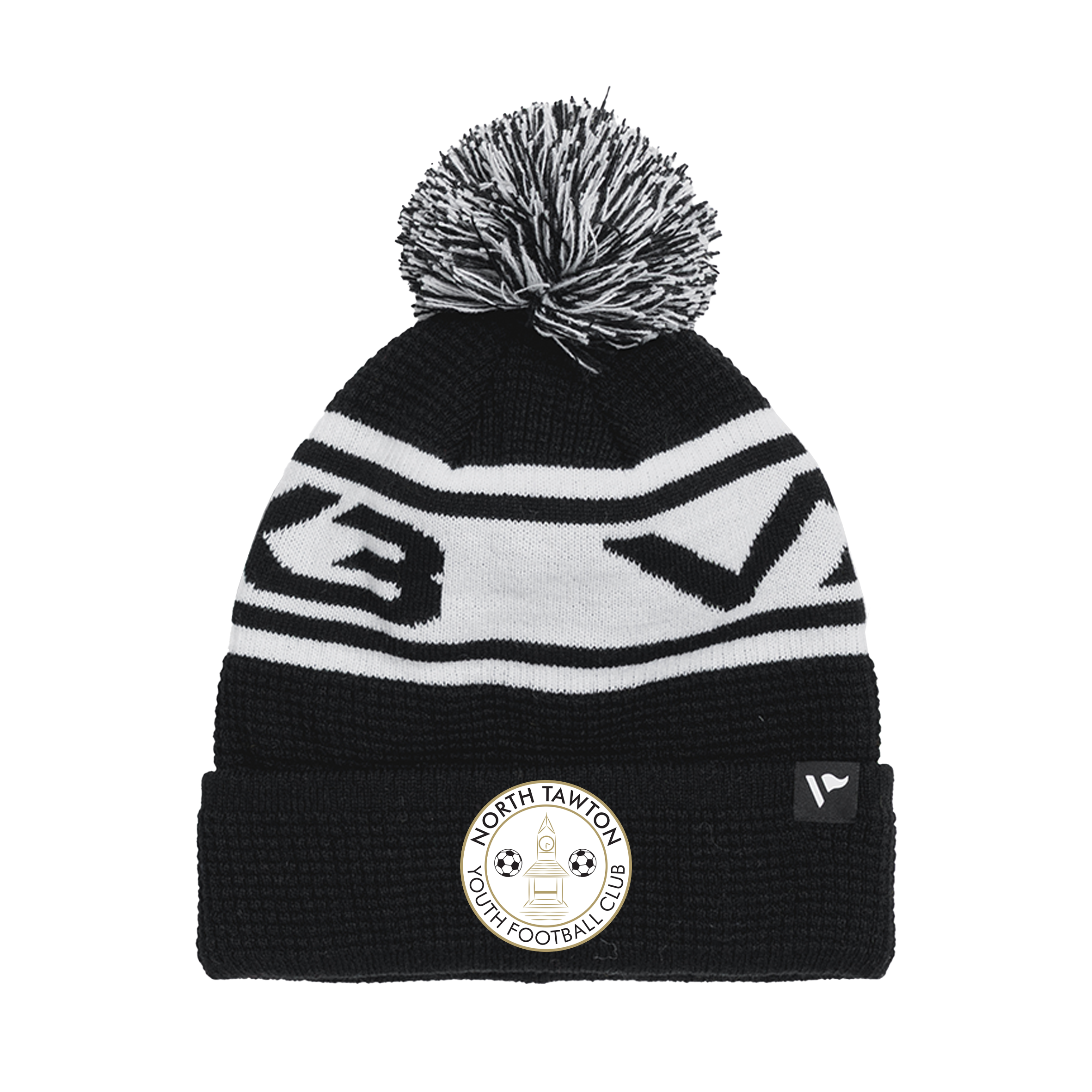 North Tawton Youth FC Waffle Knit Bobble Hat - Black/White