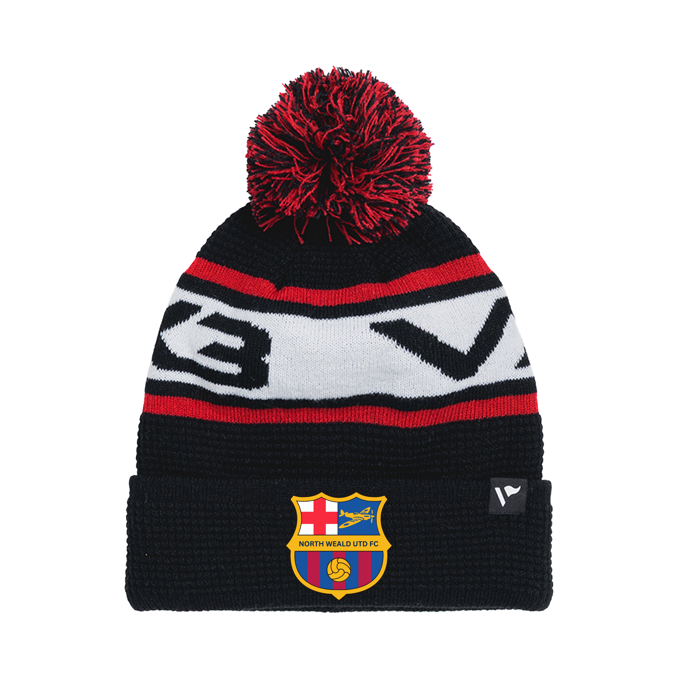 North Weald United FC Waffle Knit Bobble Hat - Black/Red/White