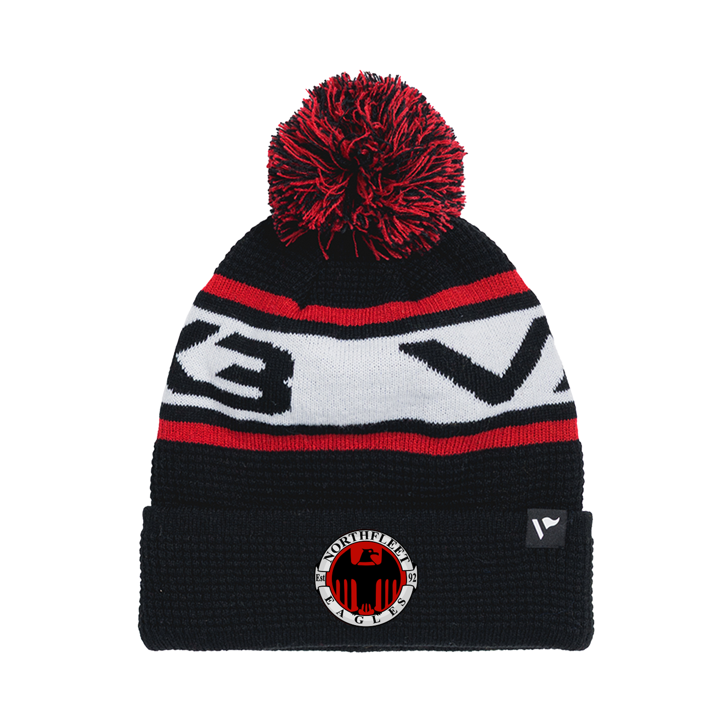 Northfleet Eagles FC Waffle Knit Bobble Hat - Black/Red/White