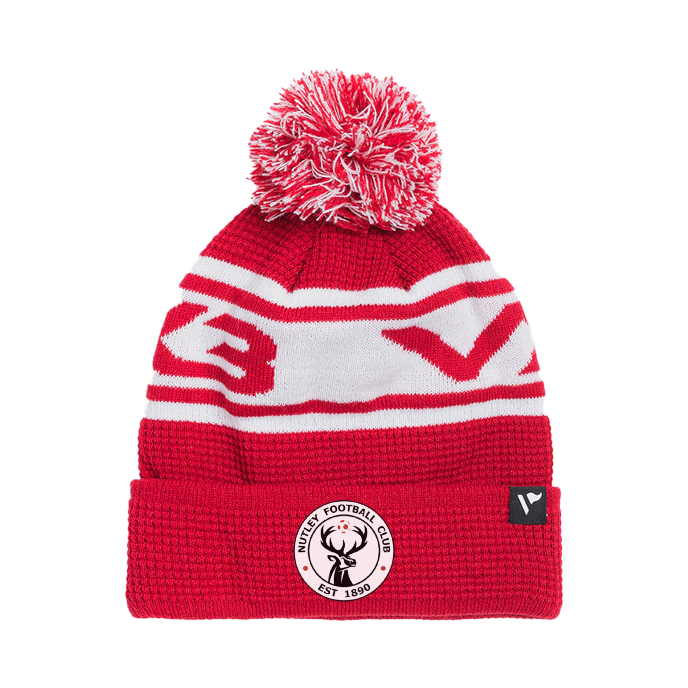 Nutley FC Waffle Knit Bobble Hat - Red/White