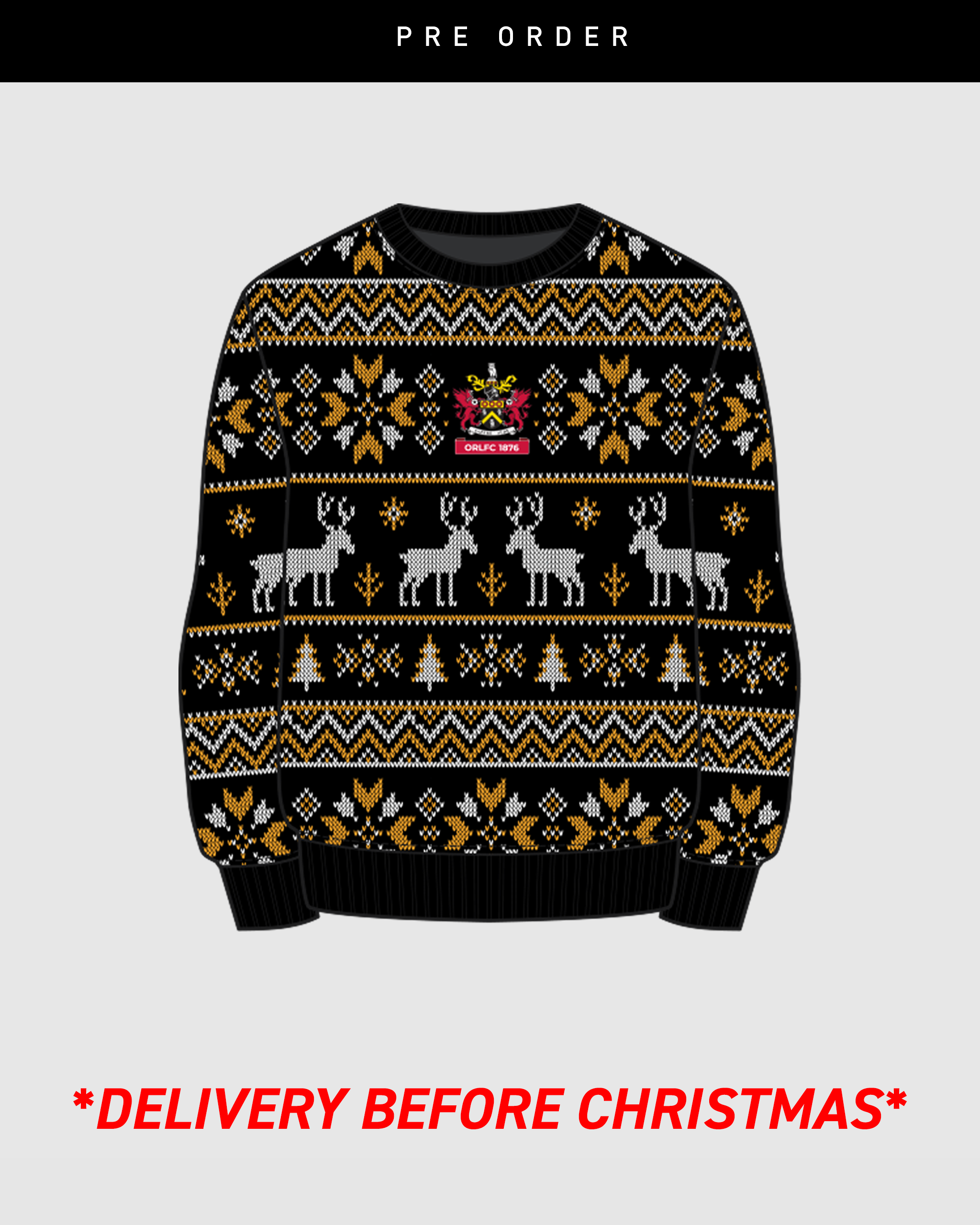 Oldham Rugby League Christmas Jumper - Black/Amber/White Youth