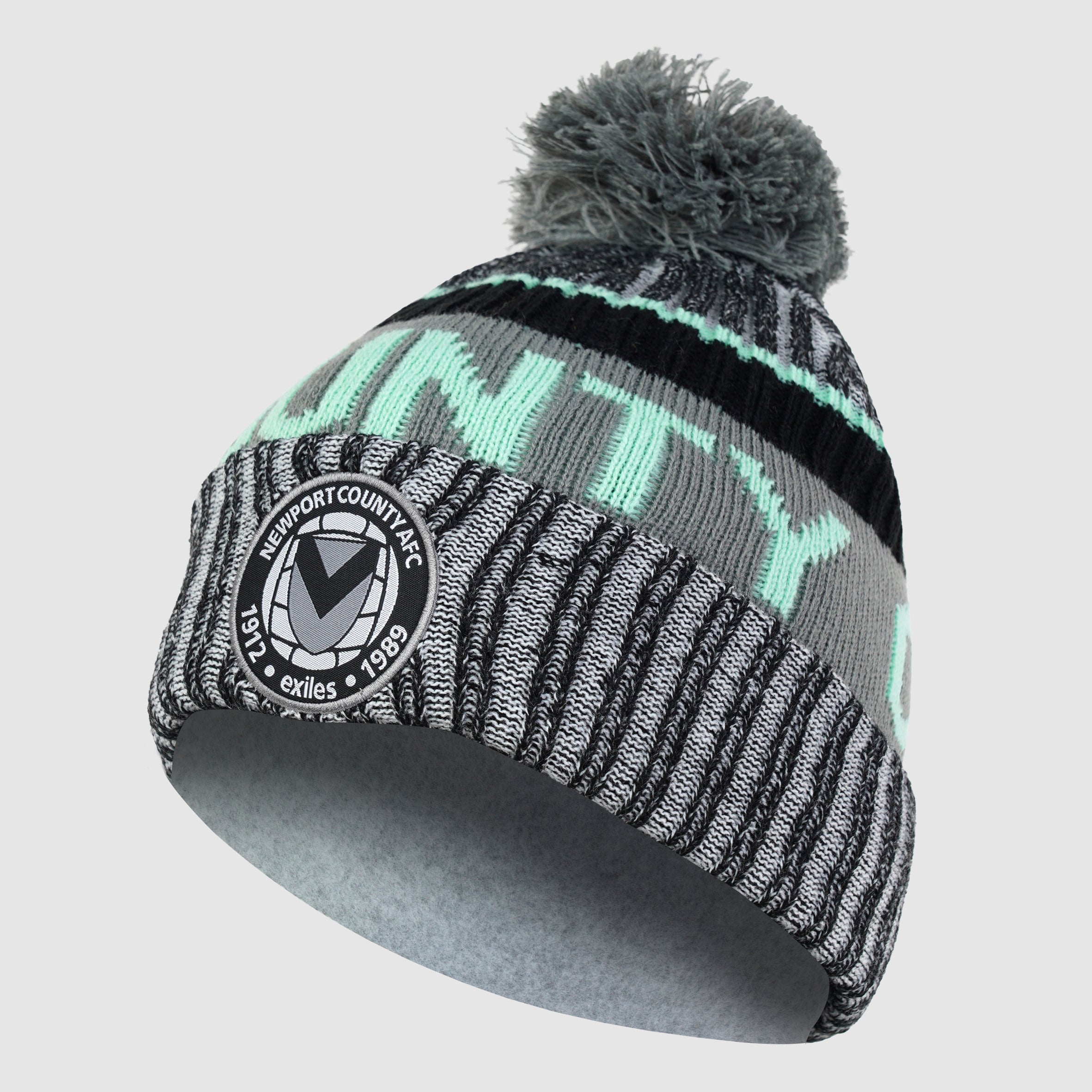 Newport County AFC Bobble Hat 23/24 Black/Grey/Mint