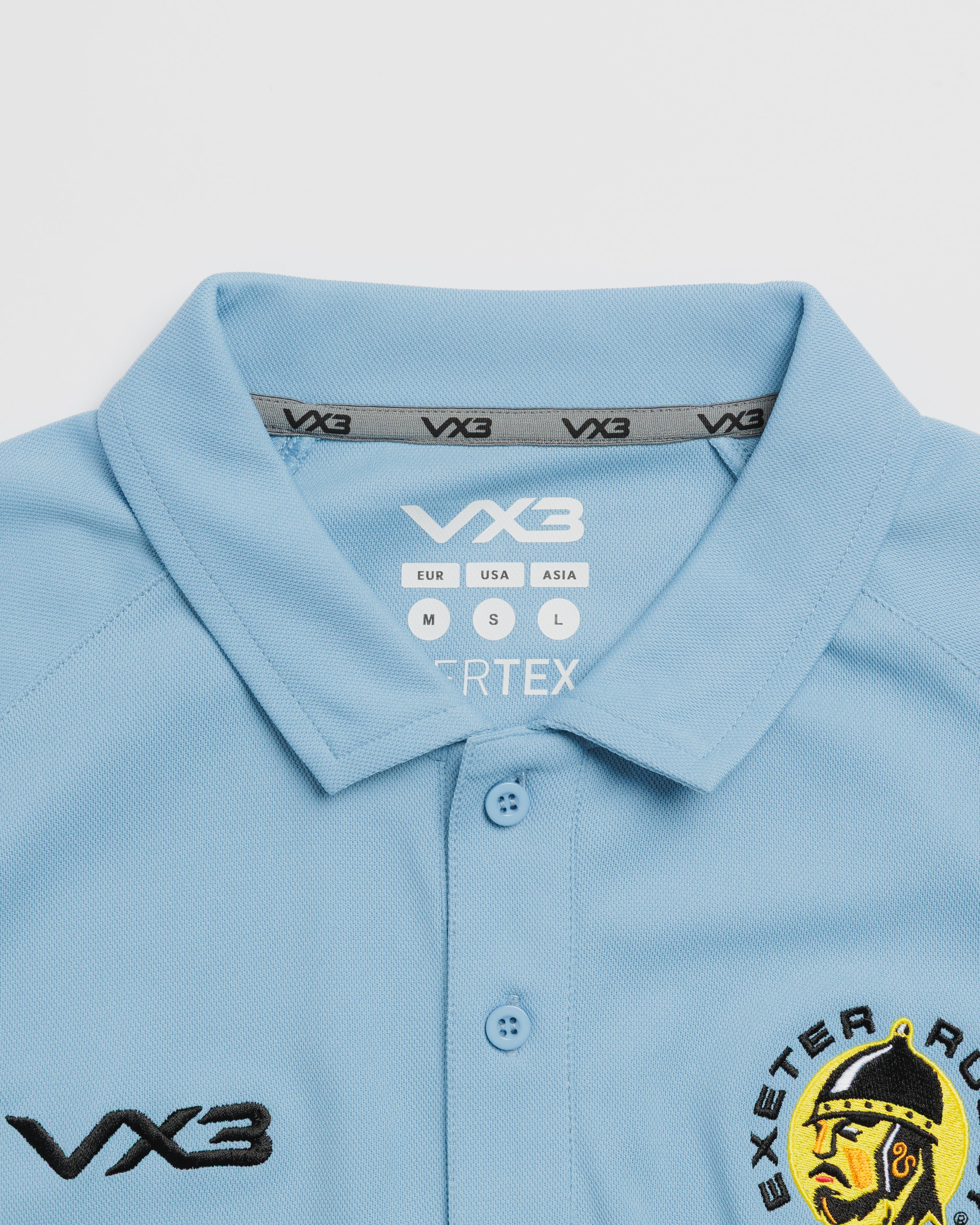 Exeter Chiefs 26/27 Vertex Polo Shirt Light Blue/Black/White