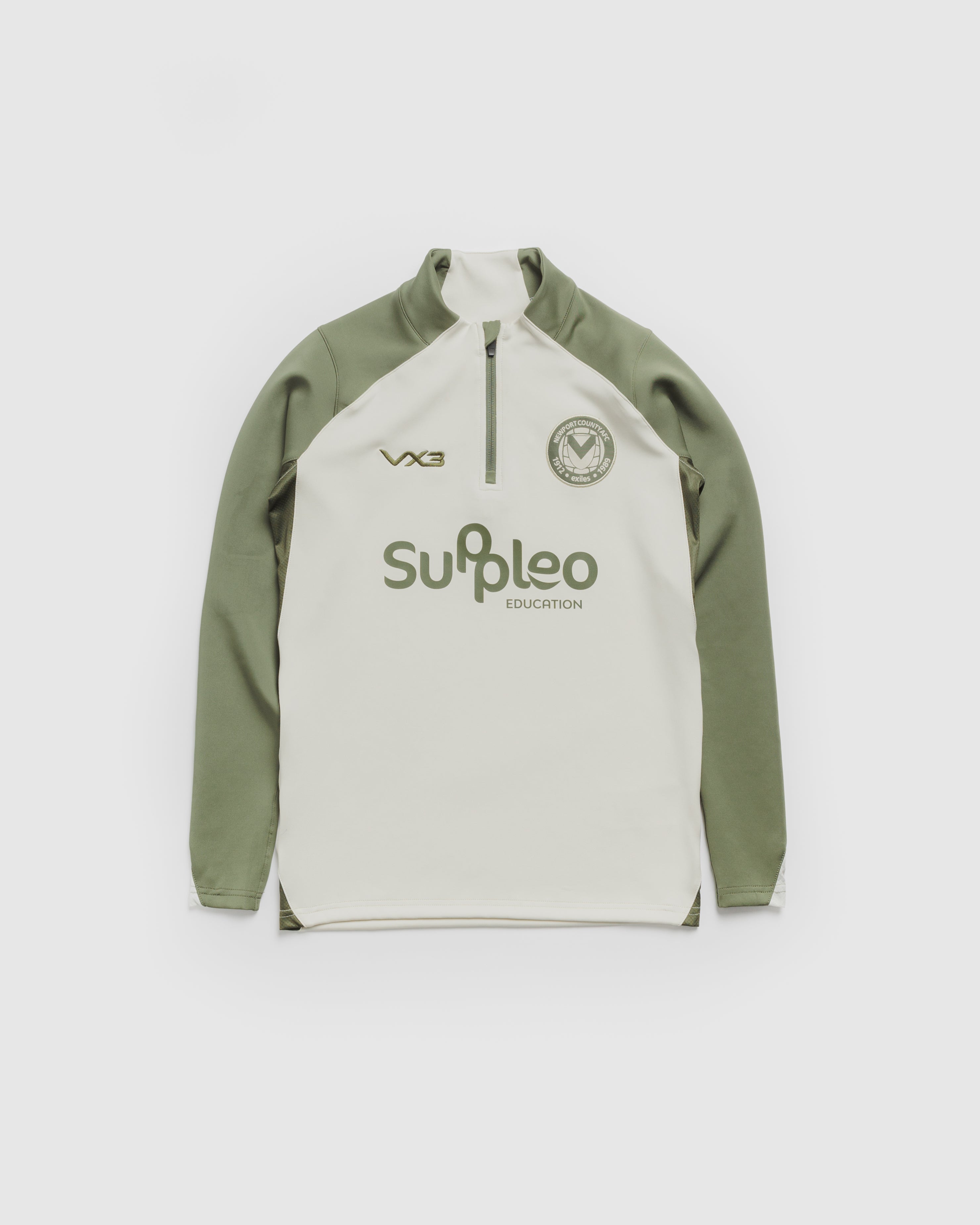 Newport County AFC 26/27 Vertex Half Zip Top Youth Ecru/Dark Olive